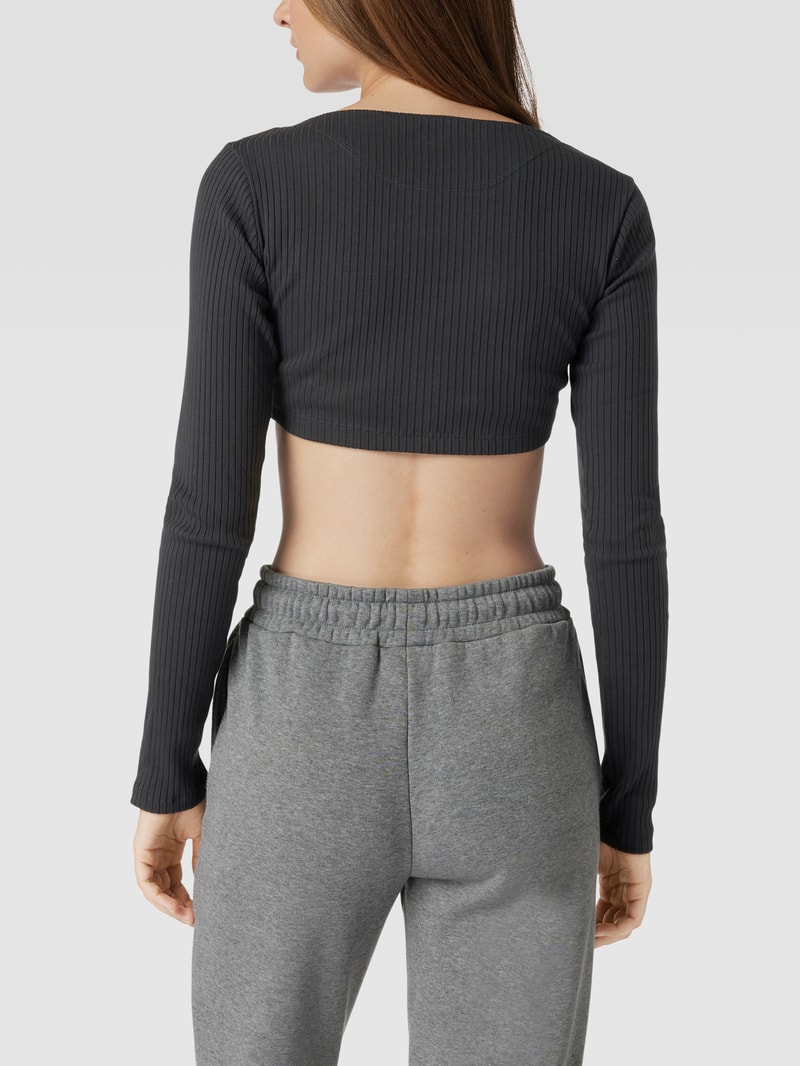 Cropped Longsleeve in Ripp-Optik in anthrazit