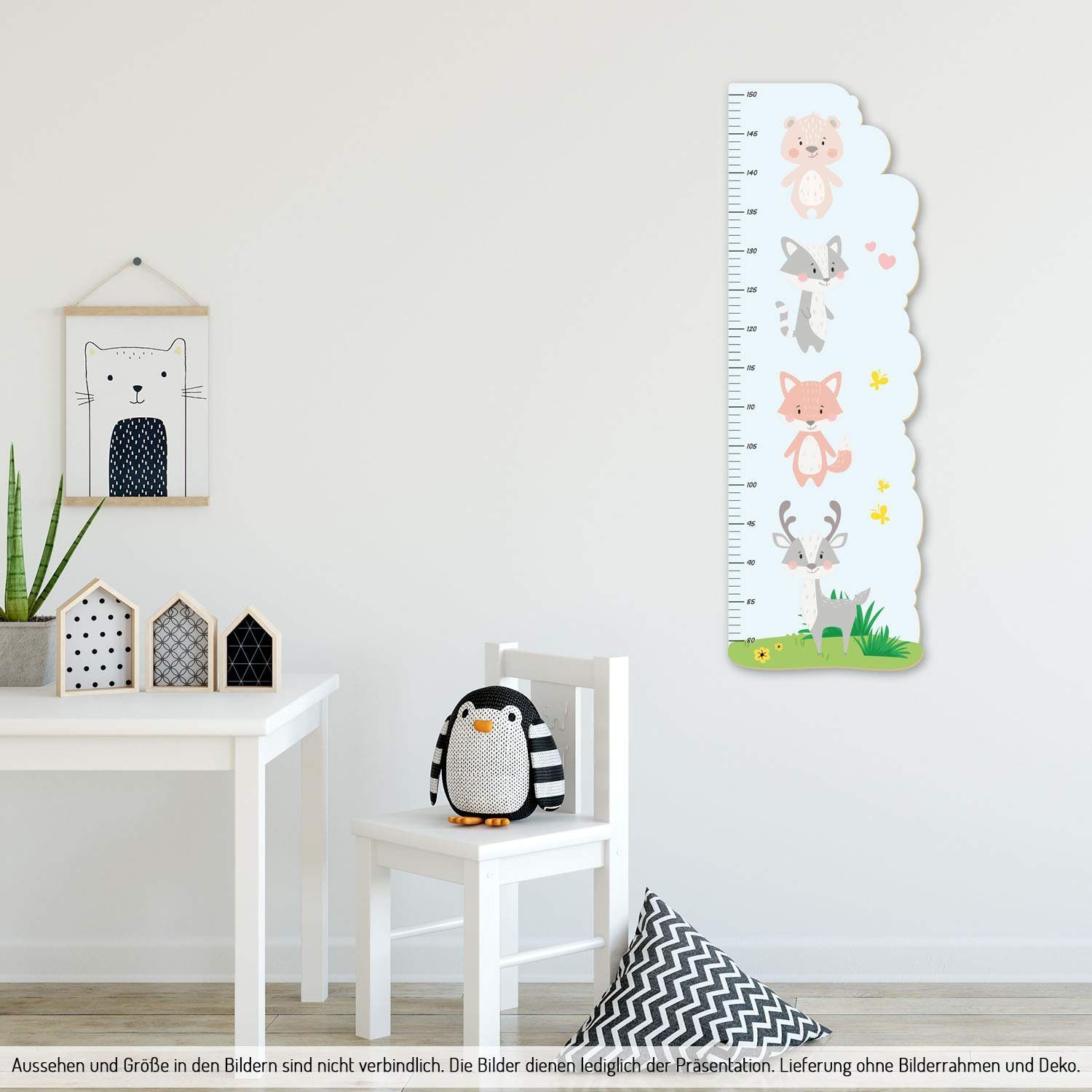 Kreative Feder Messlatte „Rentier & Fuchs“ für Kinder, Messlatte fürs Kinderzimmer im Norwegian Style; Messbereich 80–150 cm