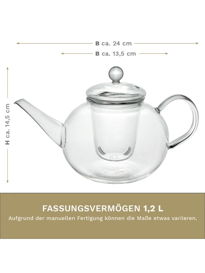 Creano Teekanne bauchig 1,2L mit Glasfilter günstig kaufen 1200ml