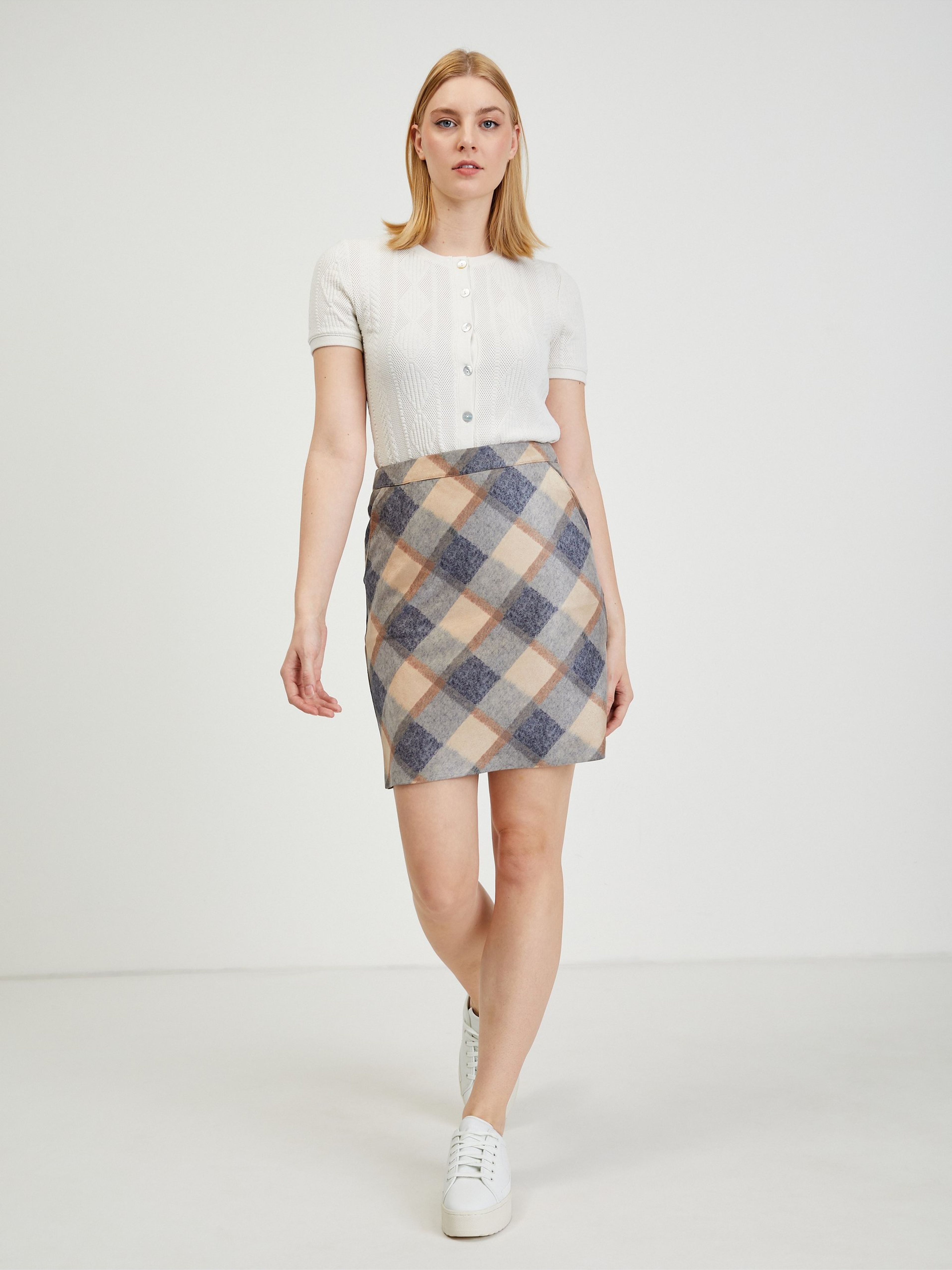 Beige-grauer karierter Damenrock ORSAY