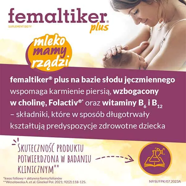 „Femaltiker Plus“ – maisto papildas, palaikantis laktaciją, karamelės skonio paketėliai