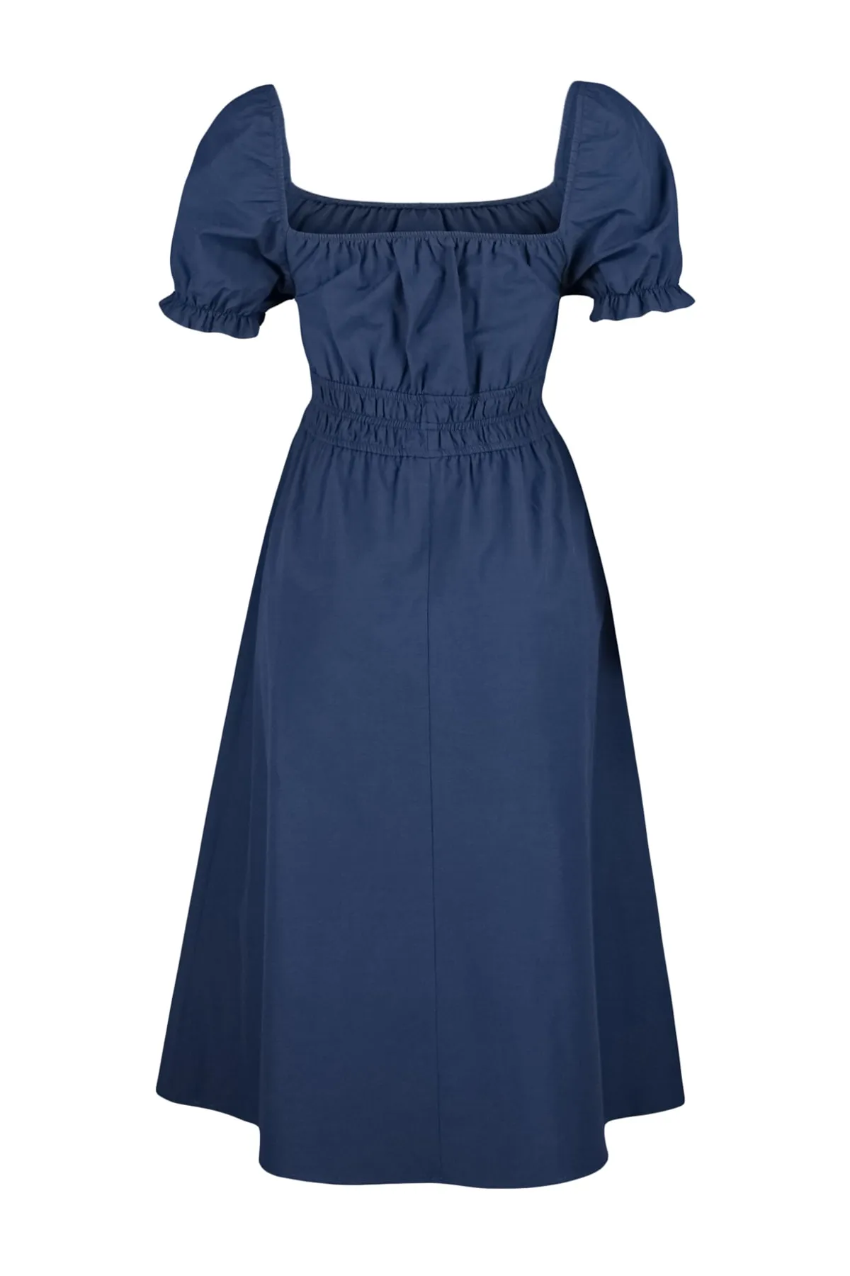 Trendyol Collection  Marineblaues Midi-Webkleid mit Ballonärmeln und Taillenöffnung TWOSS22EL1768