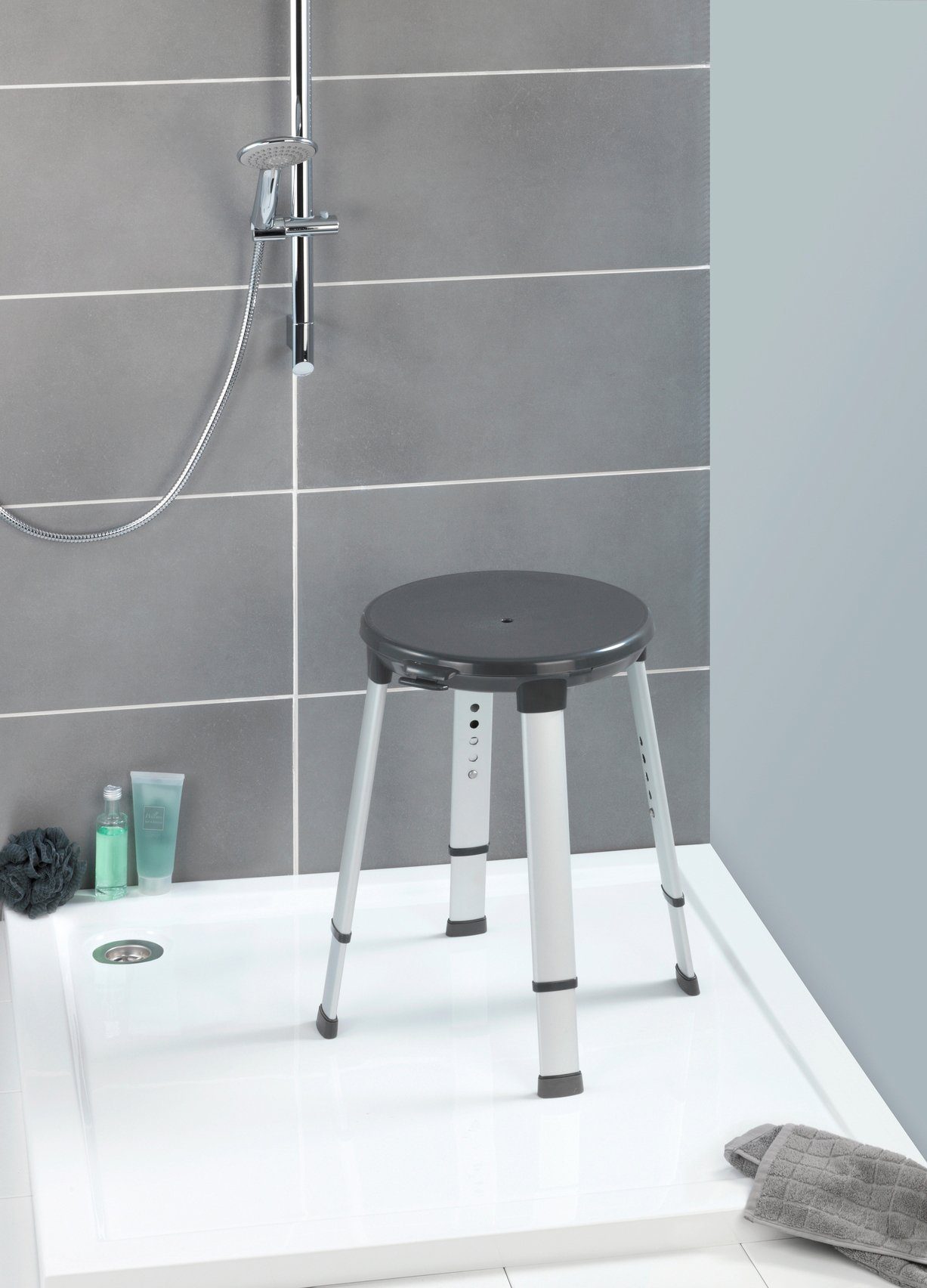 WENKO Duschhocker Secura Premium, belastbar bis 130 kg, mit drehbarer Sitzfläche