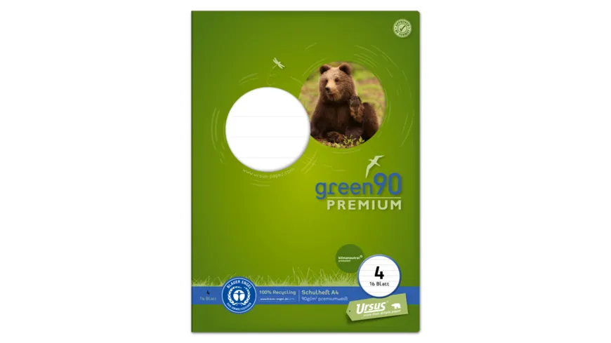 Ursus Green Premium Heft A4 16 Blatt Lineatur 4 liniert