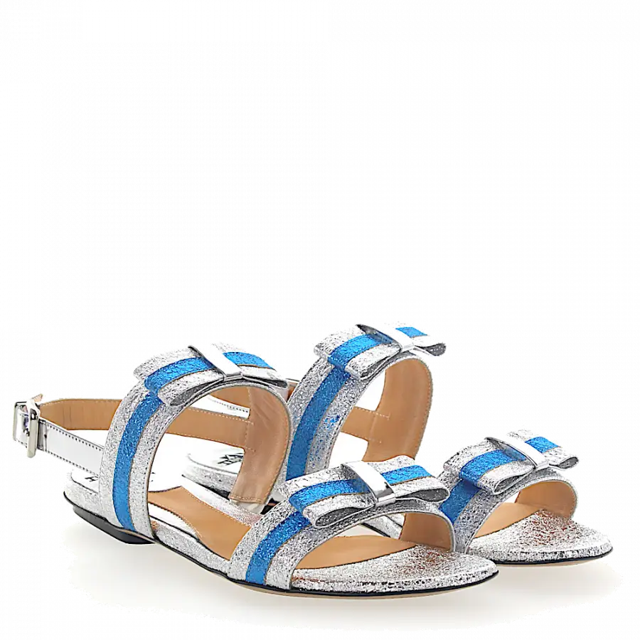 Truman's - Sandalen 8742 Kalbsleder Metallisch Schleife blau silber - blau