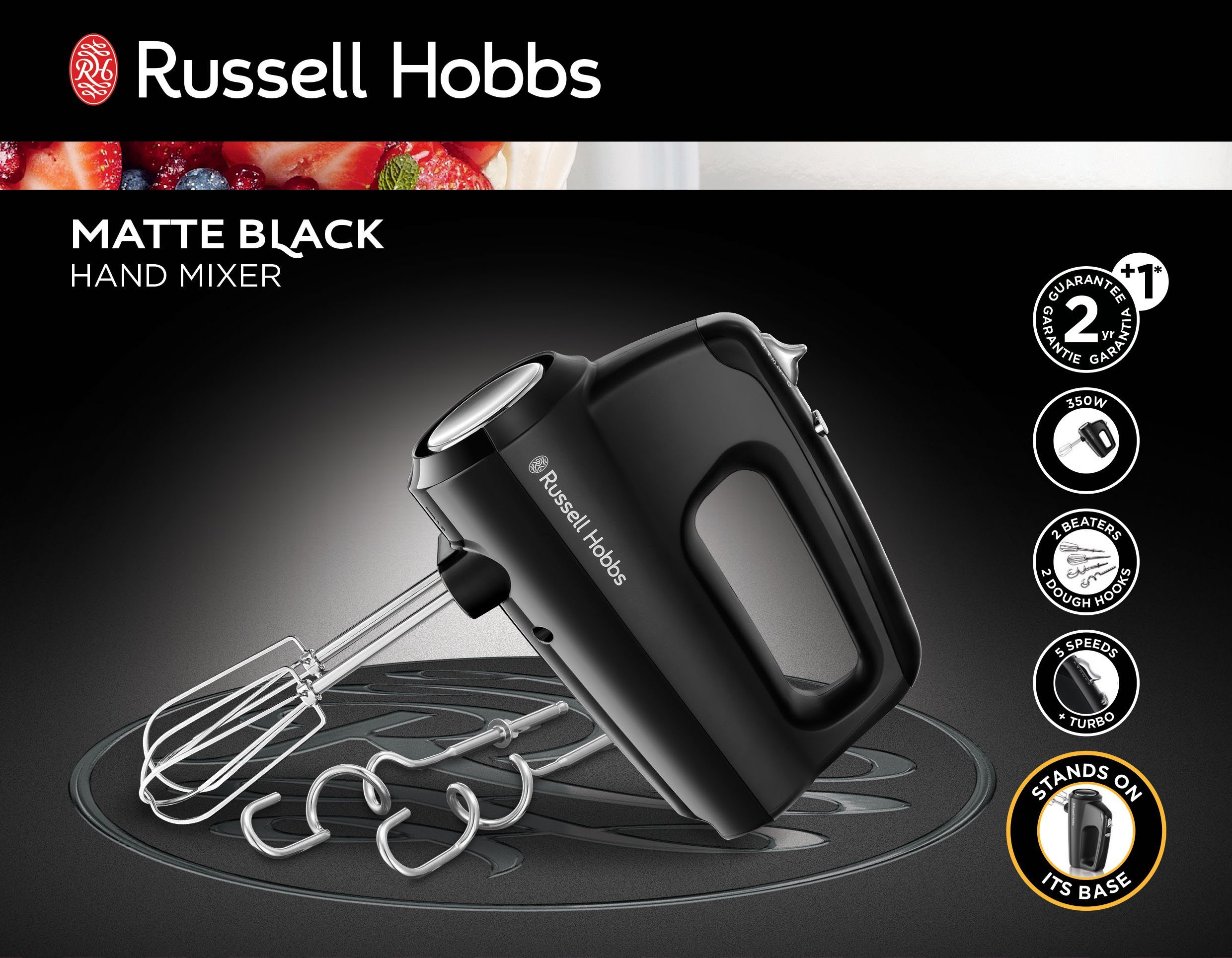 RUSSELL HOBBS Handmixer Matte Black 24672-56, 350 W, 5 Geschwindigkeitsstufen & Turbofunktion
