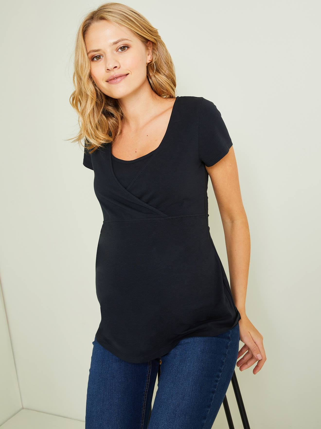 Lot de 2 T-shirts cache-coeur grossesse et allaitement noir
