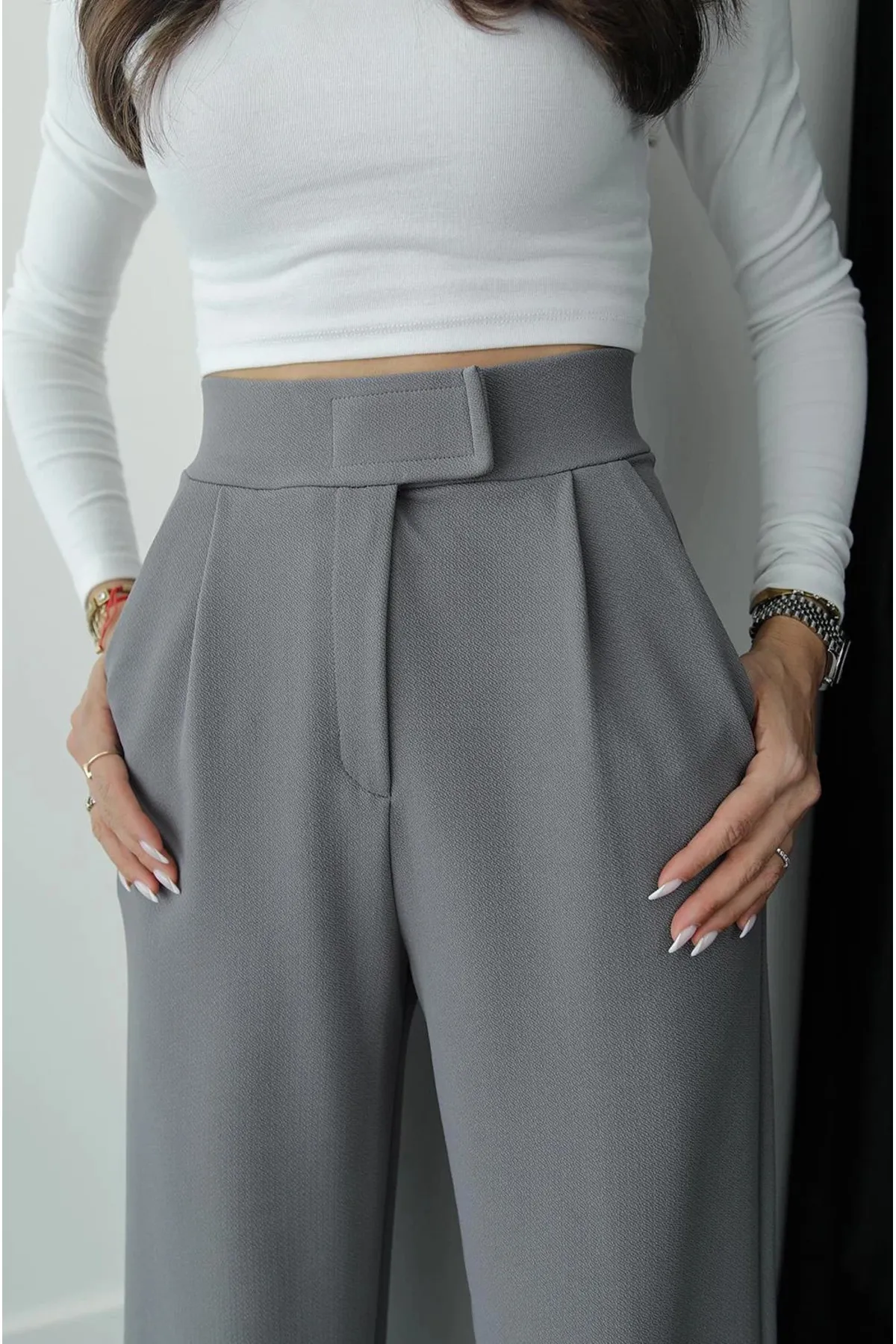 My Blog  Graue Redkit Palazzo-Hose mit Klettverschluss für Damen