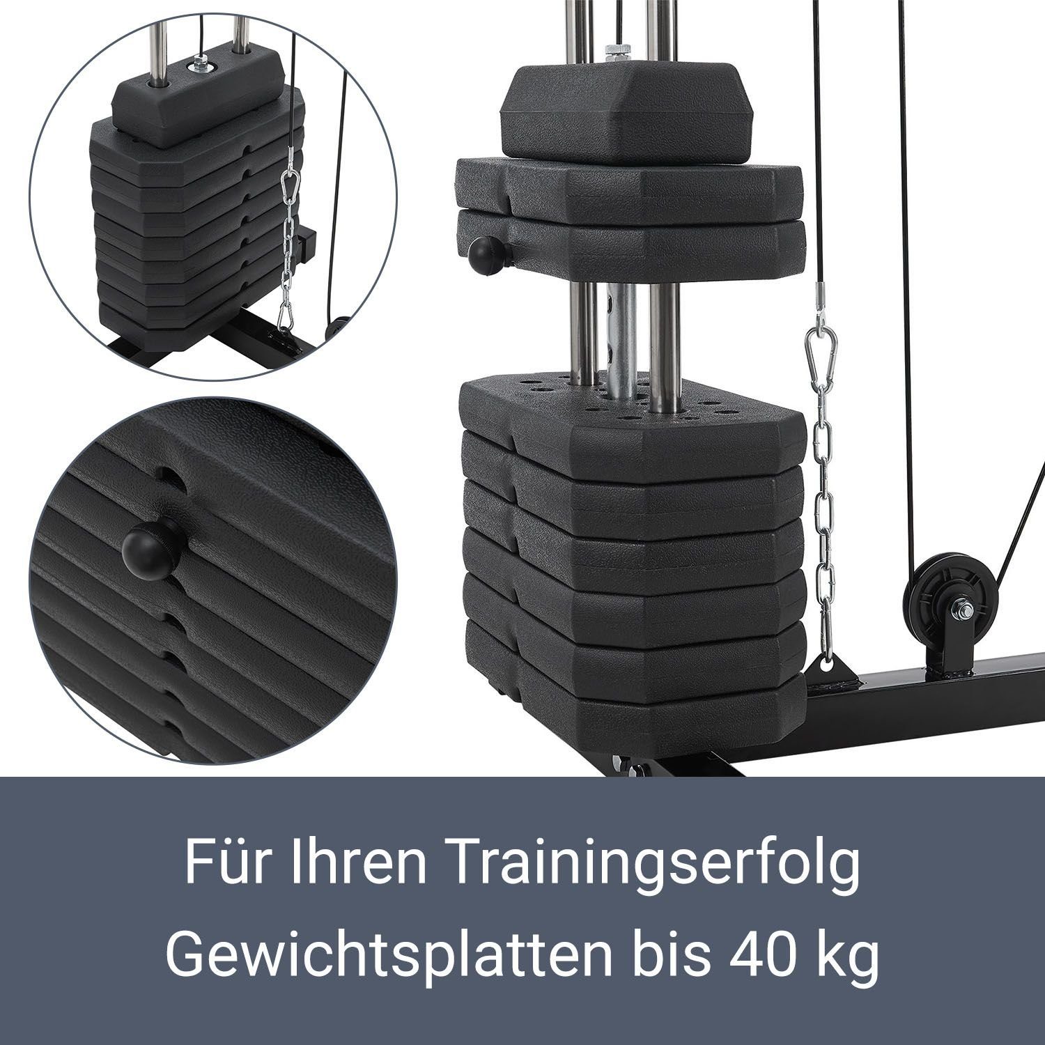 ArtSport Kraftstation ProfiGym 2000, 9 Gewichtsblöcke, insgesamt 40 kg, Butterflystange, Latzug, Bizepsseilzug und mehr
