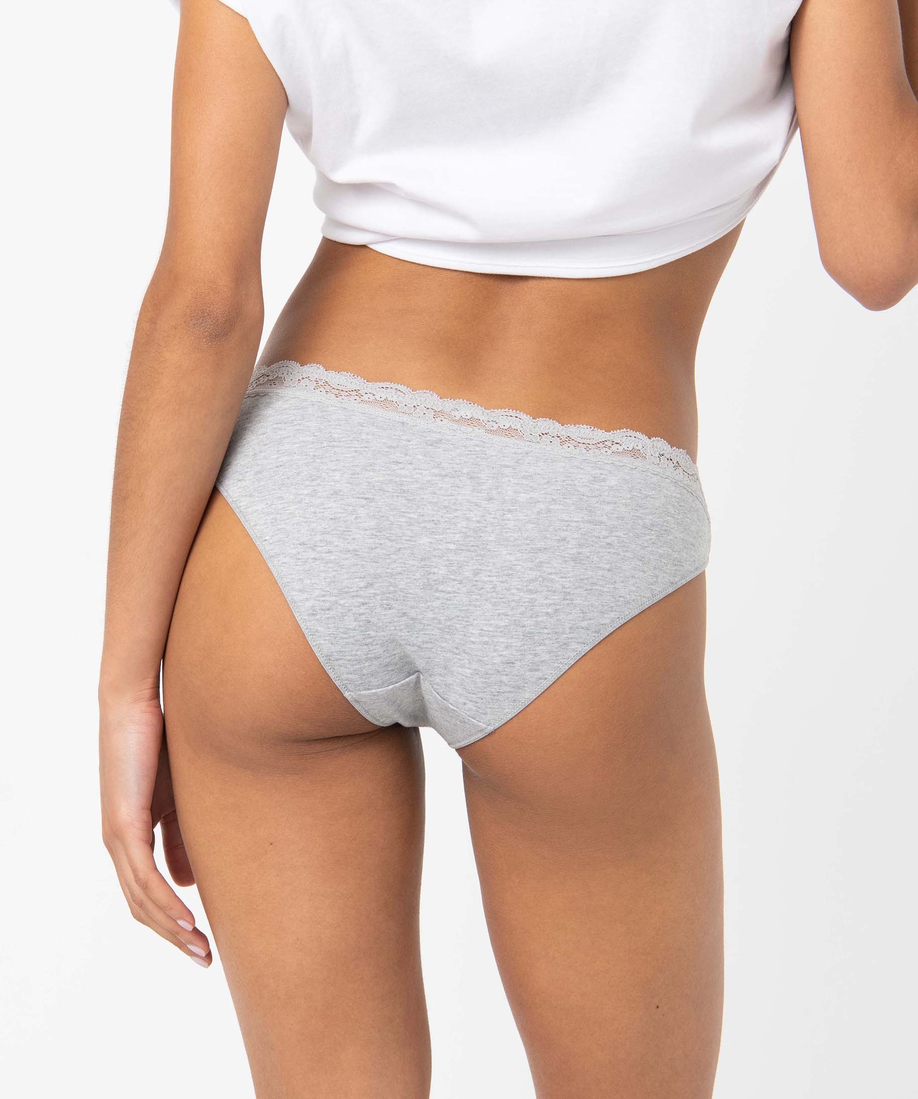Culotte en coton stretch avec taille dentelle femme (lot de 2) gris | GEMO