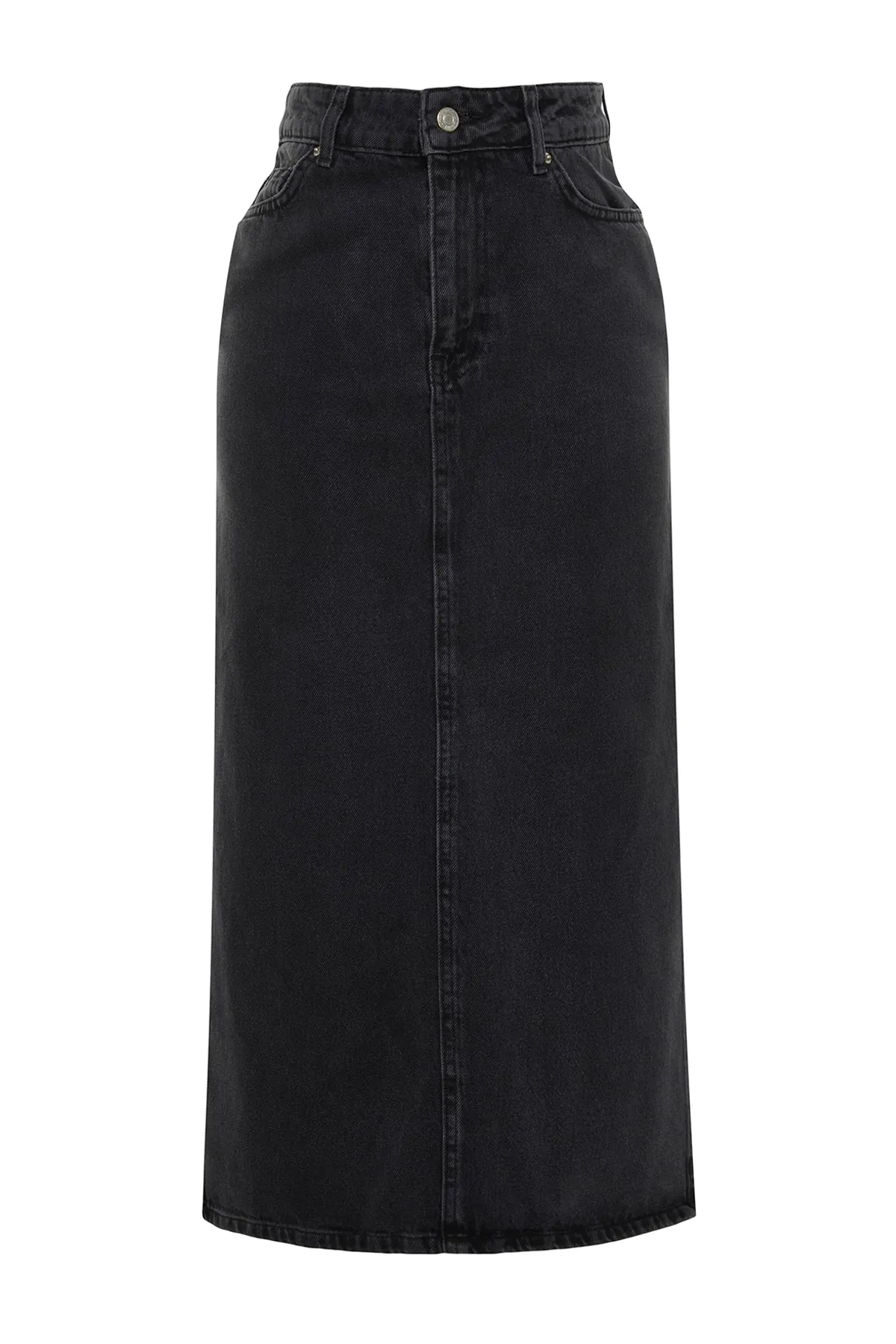 Trendyol Collection  Anthrazitfarbener Maxi-Jeansrock mit Schlitz und hoher Taille TWOSS23ET00109