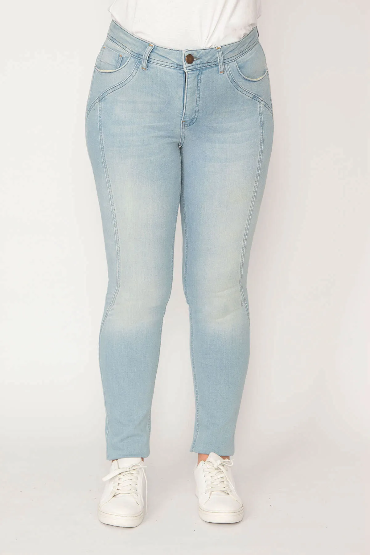 Şans Tekstil  Blaue, detaillierte Lycra-Jeanshose für Damen 26a33065