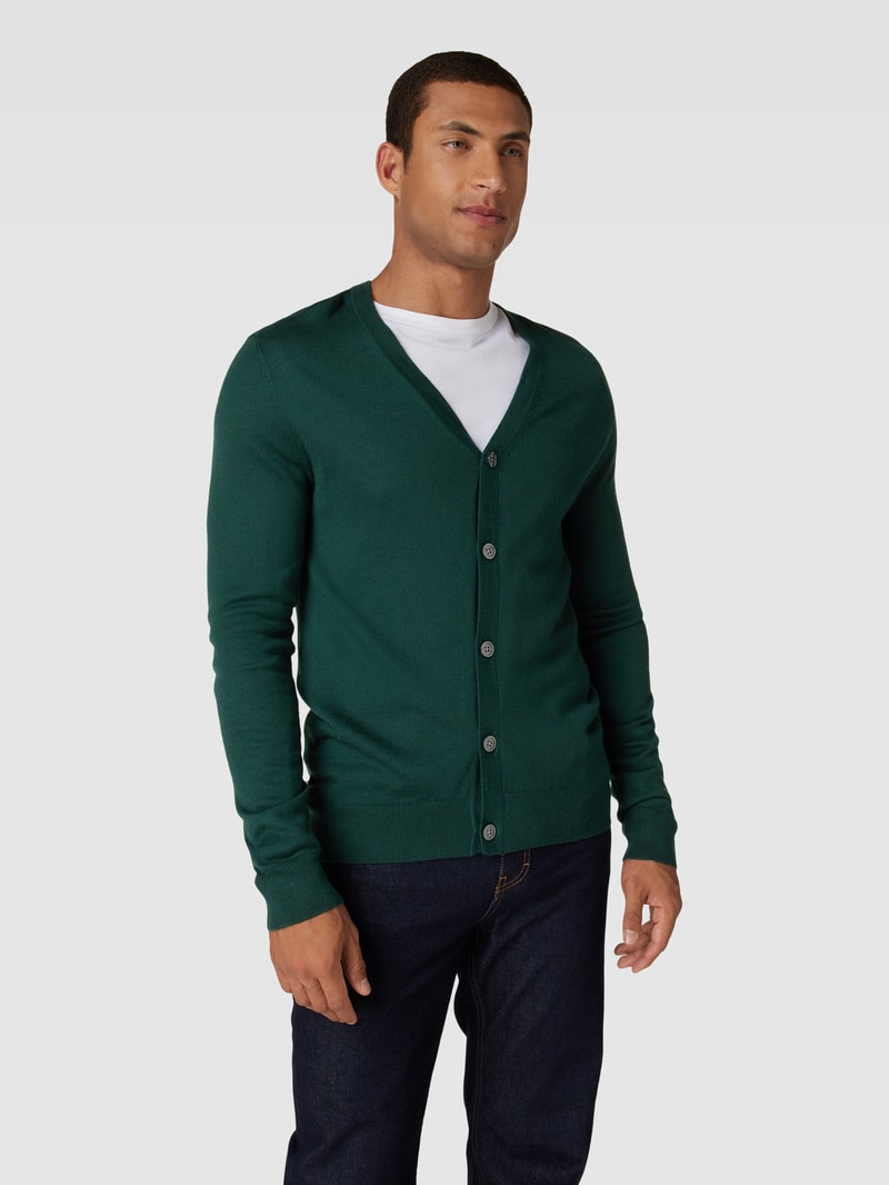 Strickjacke mit V-Ausschnitt und Knopfleiste in bottle