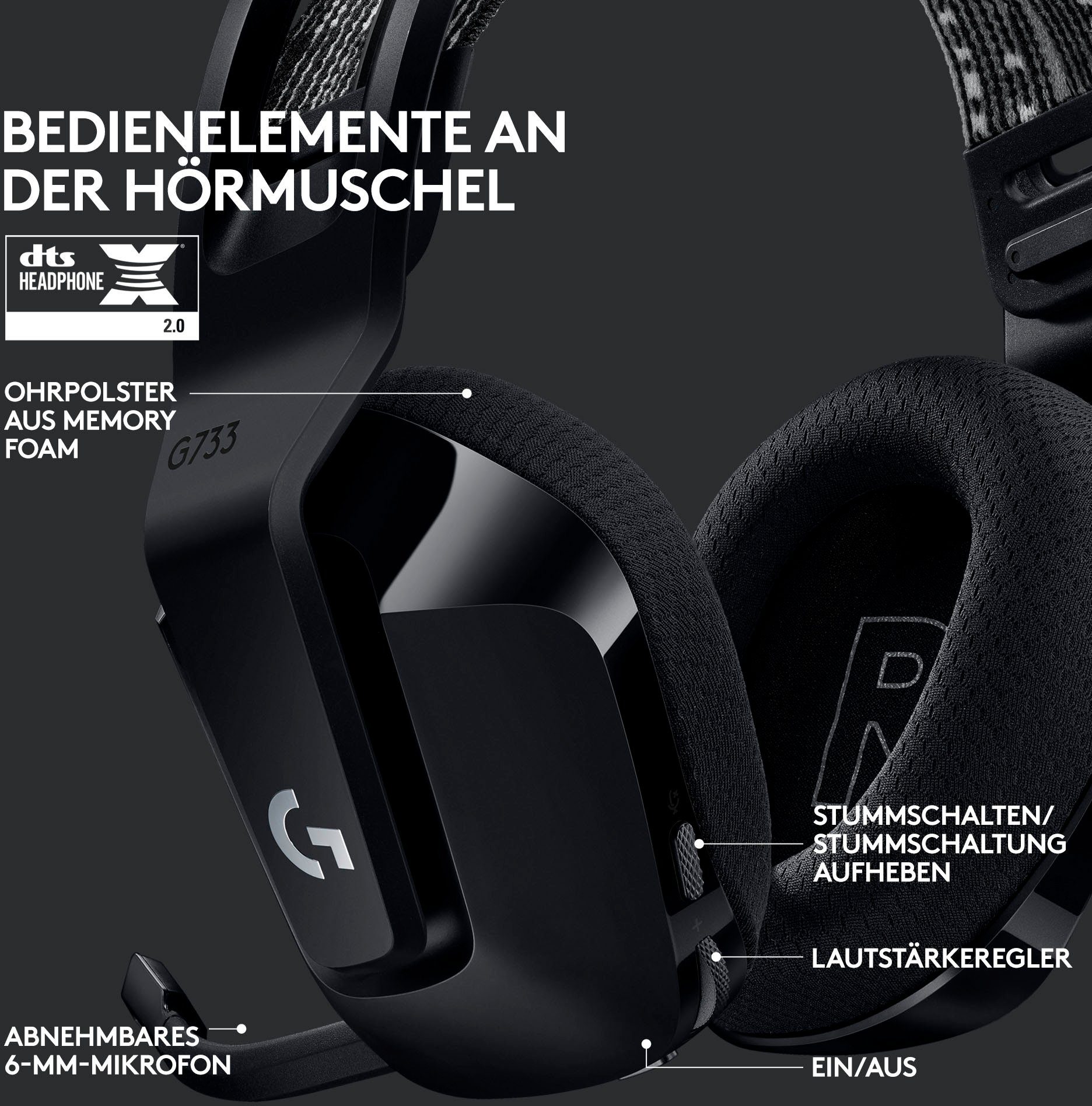 Logitech G G733 LIGHTSPEED Wireless RGB Gaming-Headset (Mikrofon abnehmbar, WLAN (WiFi)