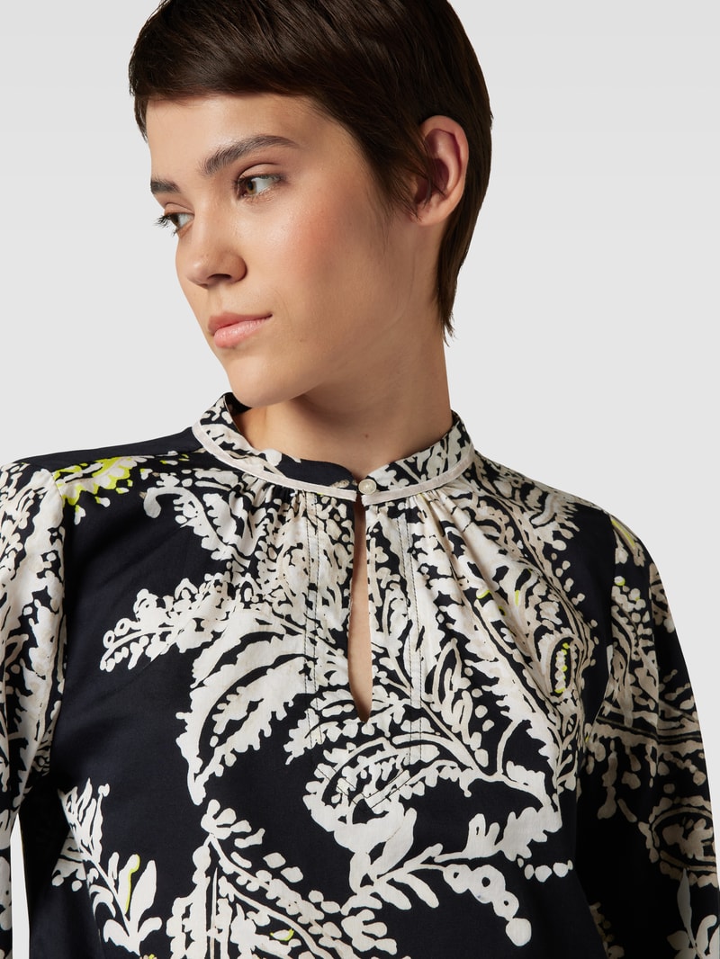 Bluse mit Paisley-Muster und Schlüsselloch-Ausschnitt in schwarz