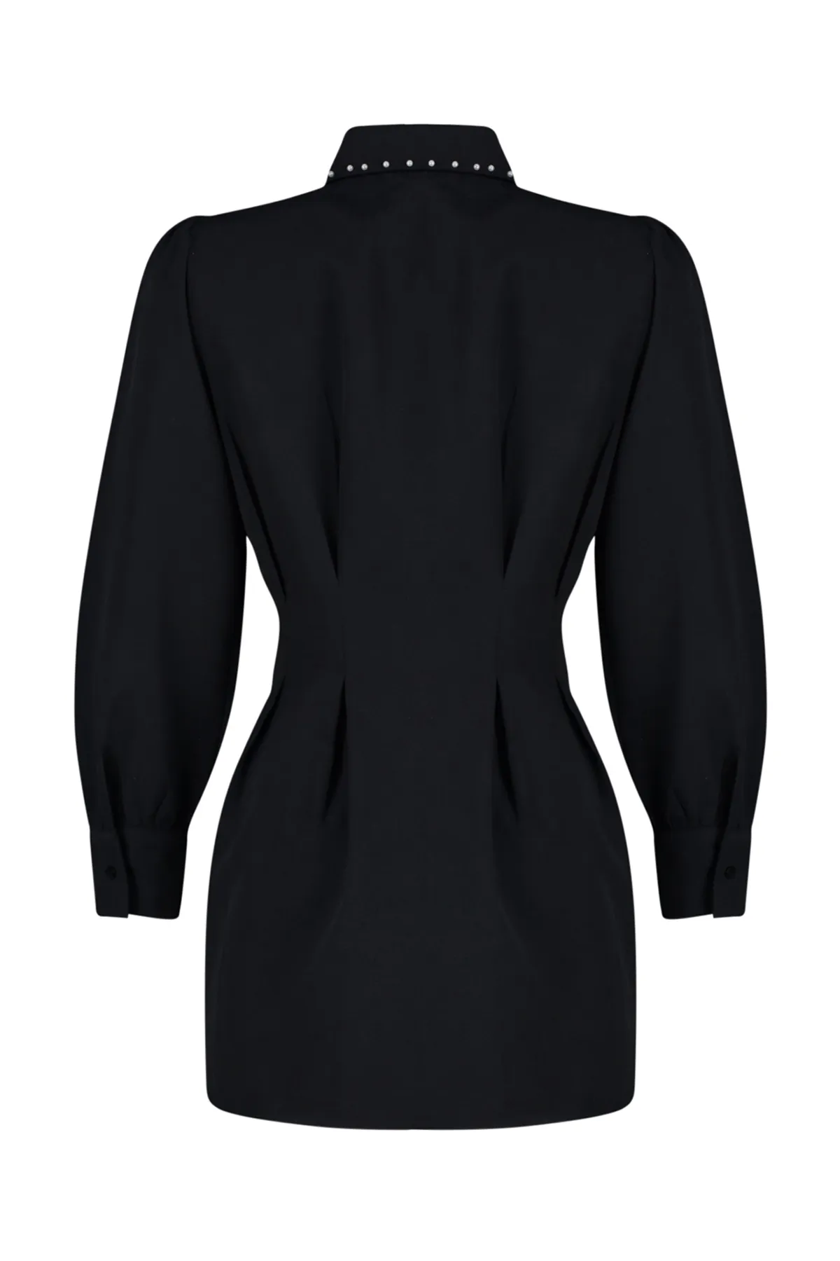 Trendyol Modest  Schwarzes, taillenbesetztes, gewebtes Hemd mit Perlendetails TCTAW24TG00027