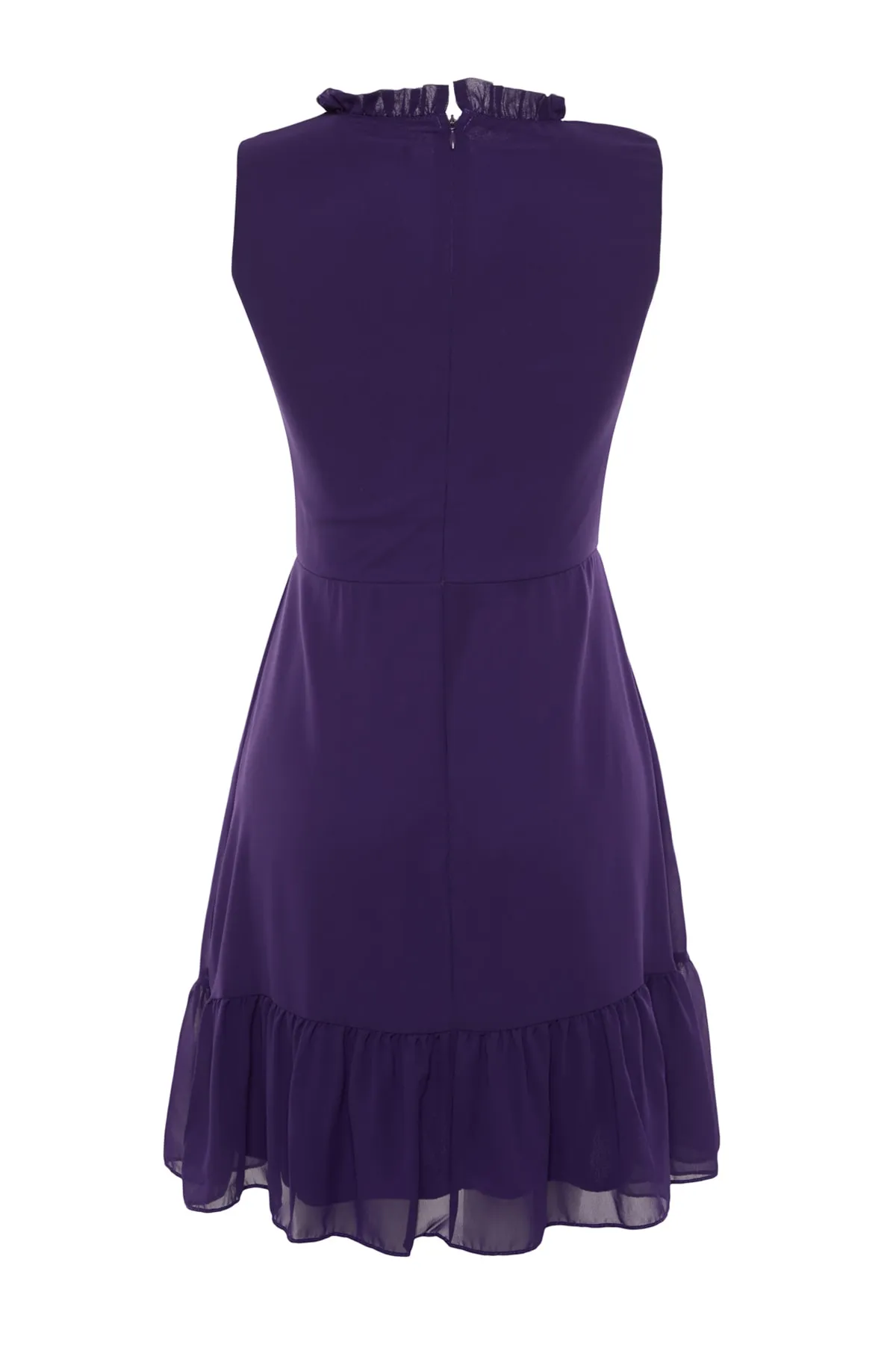 Trendyol Collection  Lilafarbenes A-Linien-Minikleid mit Rüschen und Chiffonfutter TWOSS20EL0237