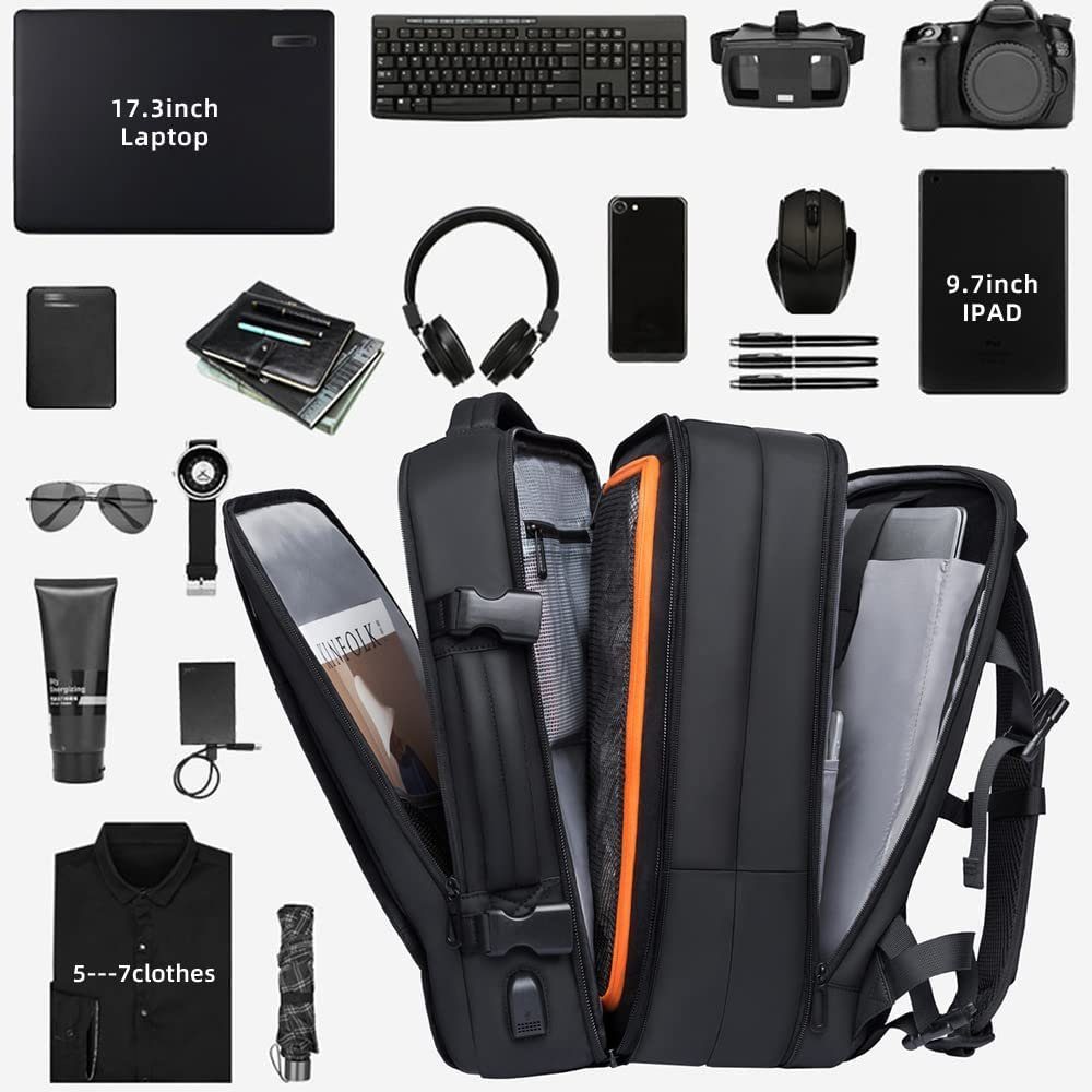 XDeer Reiserucksack 39L erweiterbarere Reiserucksack,Business-Laptop-Rucksack, wasserfester, diebstahlsicherer Laptop-Rucksack mit USB-Aufladung, 18 Inch Laptop-Rucksack für Männer und Frauen (Set), Vor dem Ausziehen 23L, Abmessungen 46*30*18cm; Nach