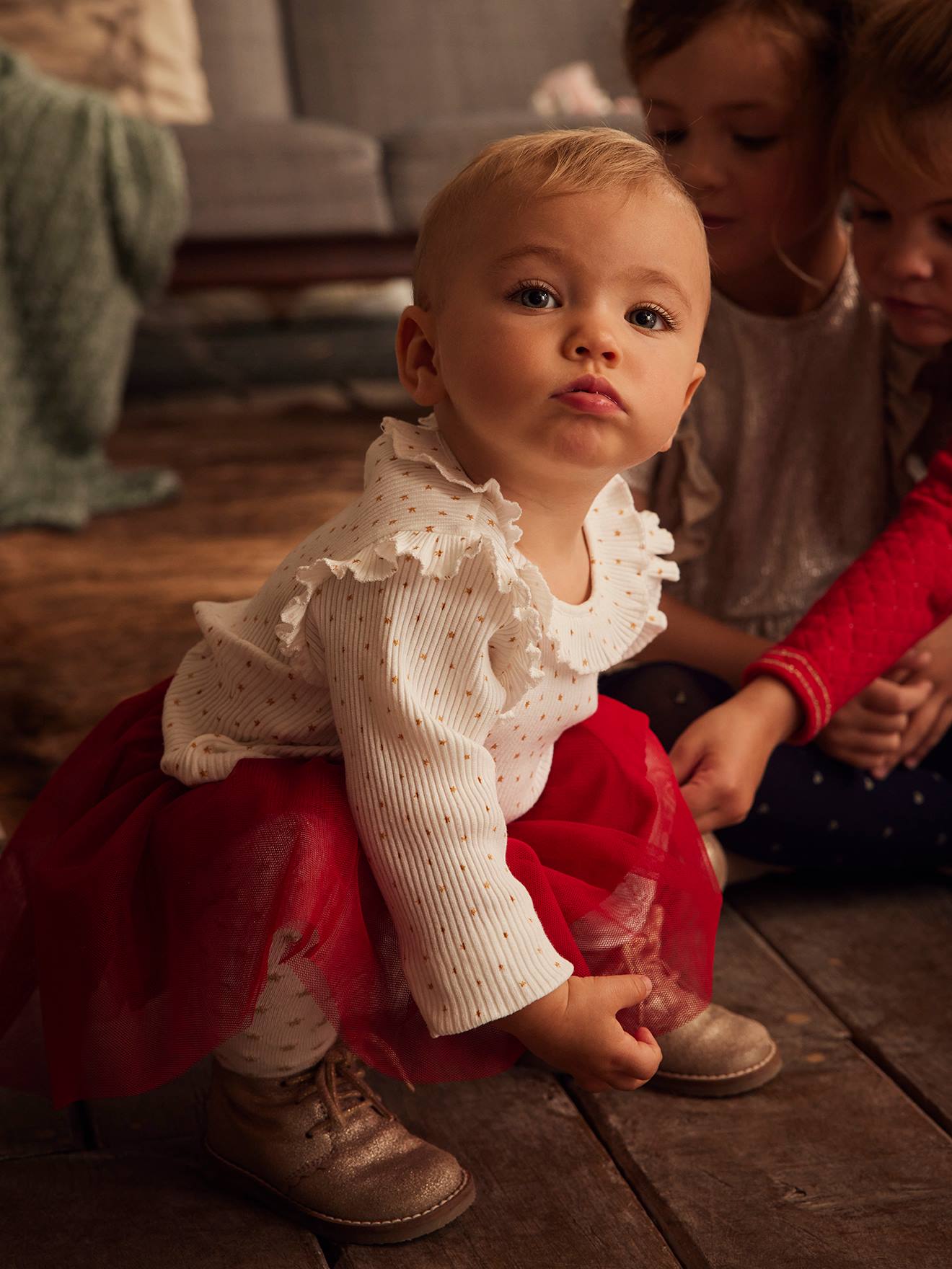 Vertbaudet Baby Weihnachts-Geschenkset: Shirt & Tüllrock - wollweiß bedruckt