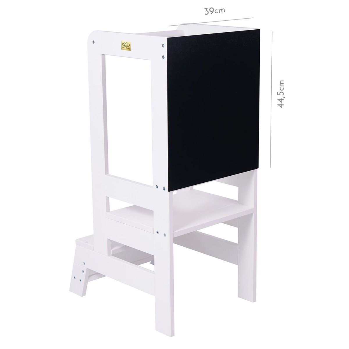 MeowBaby Stehhilfe Lernturm für Kinder Montessori Lernstuhl mit Kreidetafel Weiß (1 St), Kinderhocker, Höhenverstellbar, Abgerundete Ecken & Kanten
