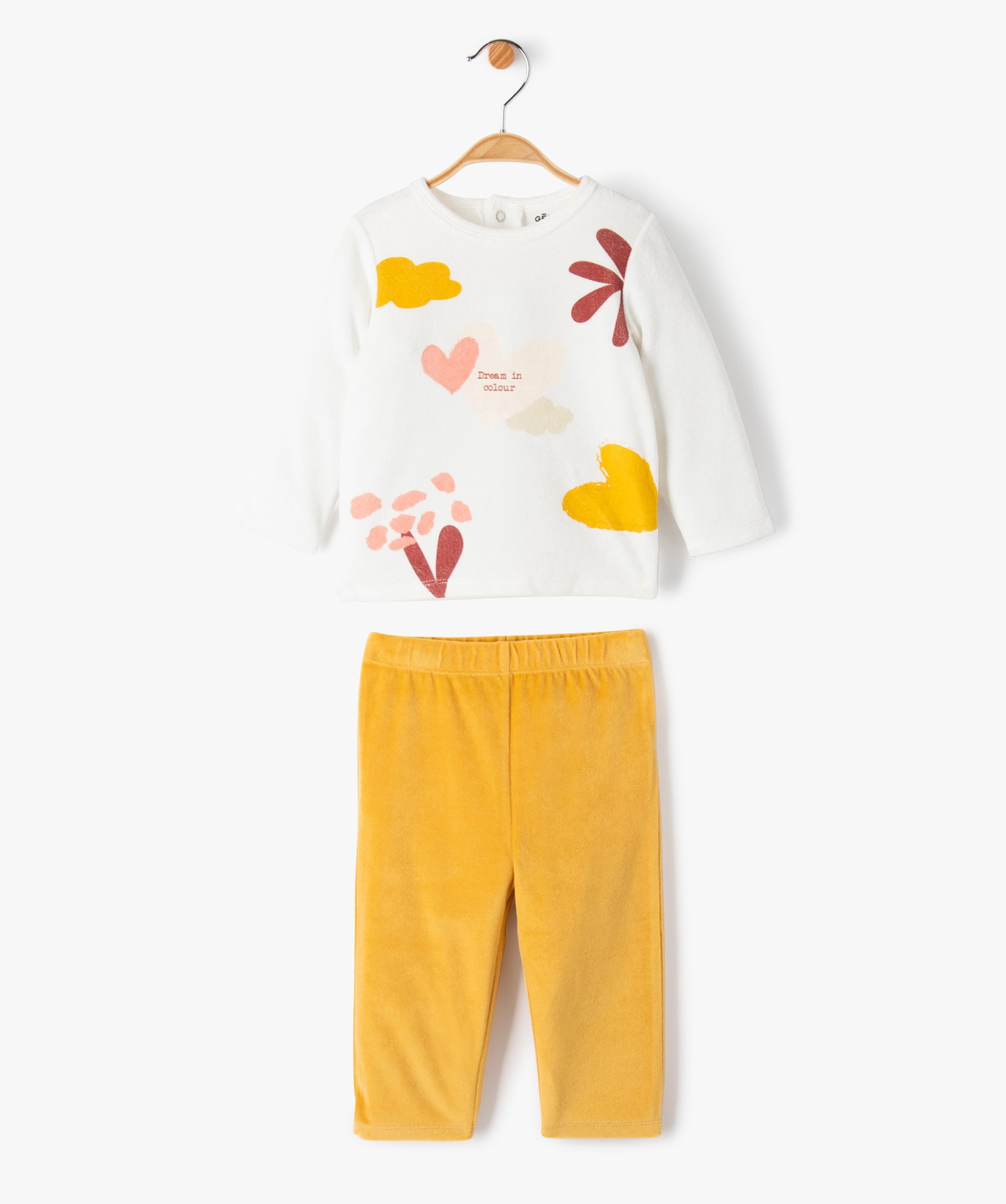 Pyjama 2 pièces en velours dépareillé bébé ecru | GEMO