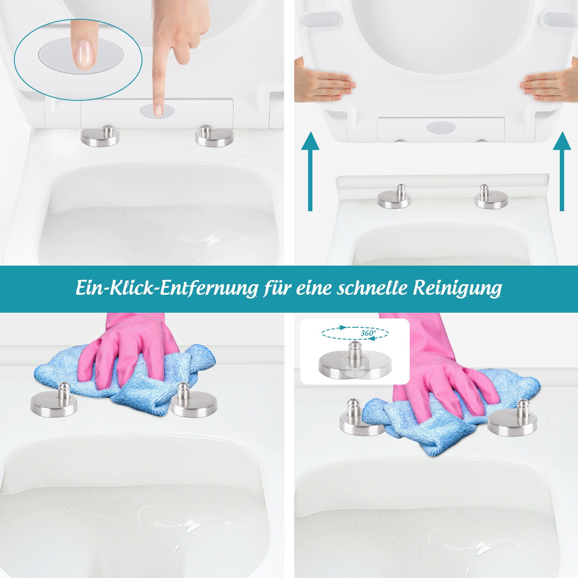 Homewit WC-Sitz Toilettendeckel WC Sitz mit Quick-Release-Funktion und Absenkautomatik (Set, 1-St., O-Form WC Deckel mit verstellbarem Scharnieren), Aus Harnstoff-Formaldehyd-Harzmaterial, Weiß