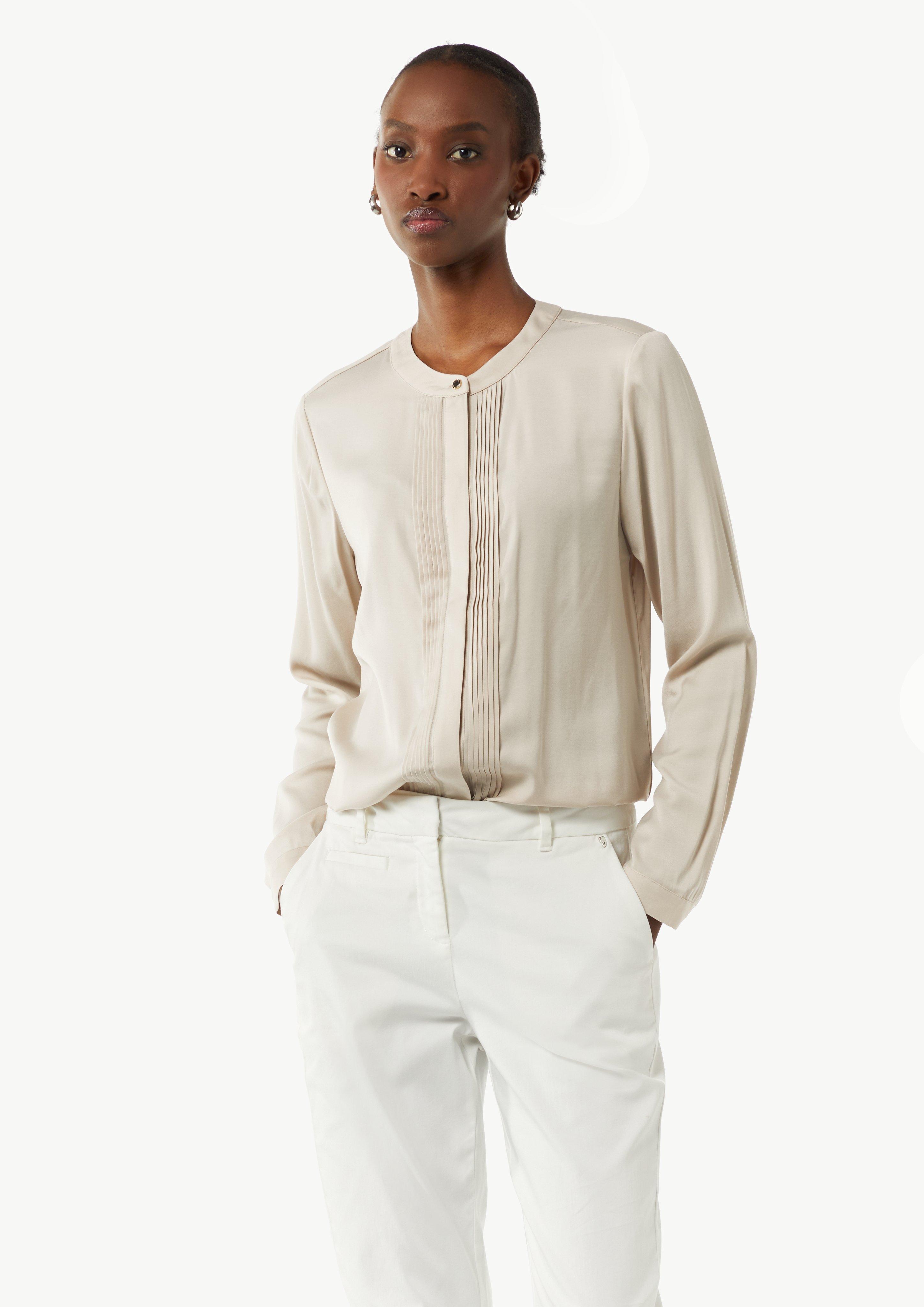 Bluse mit verdeckter Knopfleiste und Biesen - beige