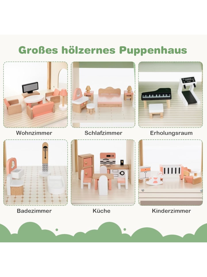COSTWAY Puppenhaus Holz ab 3 Jahren in Grün günstig kaufen onesize