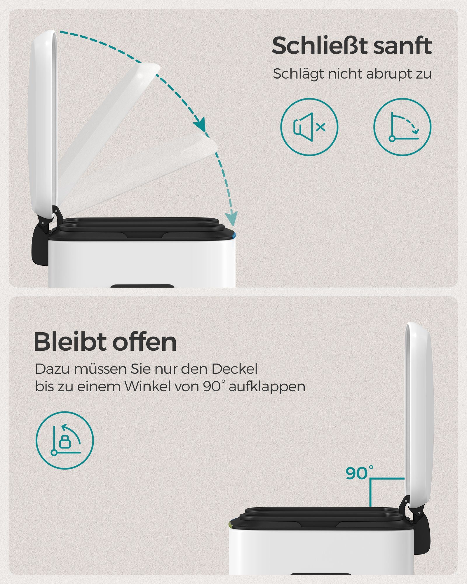 SONGMICS Mülleimer Abfalleimer, 2 x 20 L, Treteimer aus Metall
