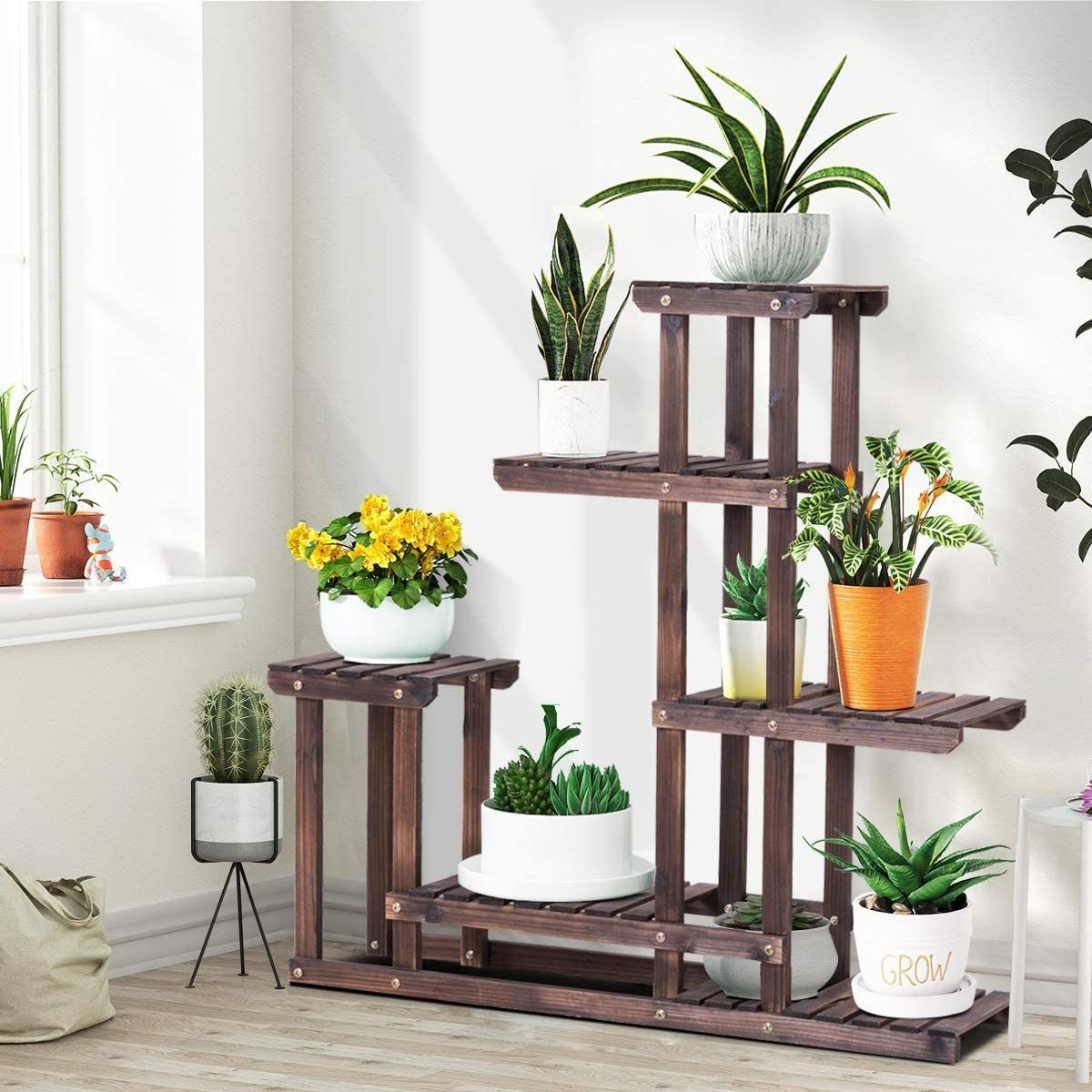 KOMFOTTEU Blumenständer Pflanzenregal, aus Holz, Mehrstöckig
