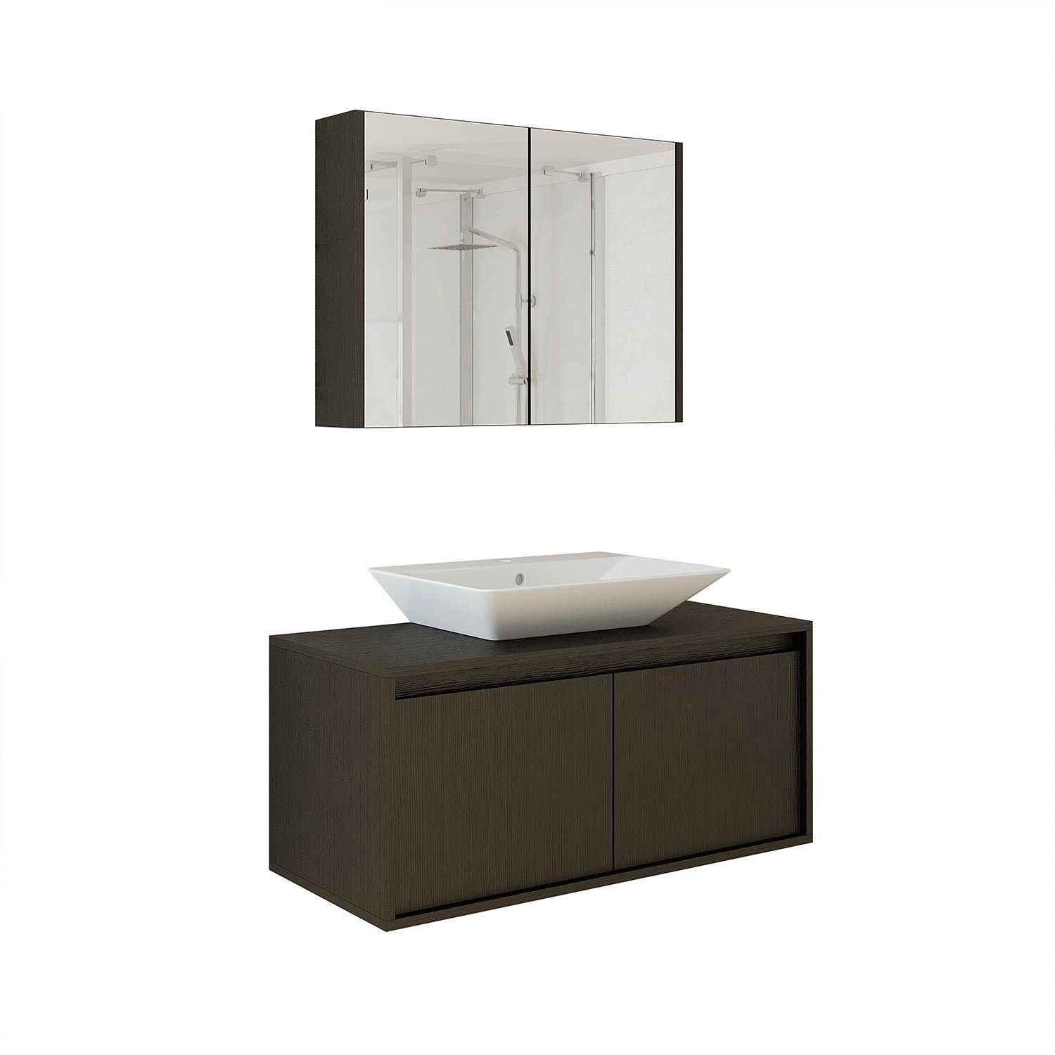 Roomart Badmöbel-Set, (Badmöbel Set 3-teilig 100cm Unterschrank mit Waschbecken Spiegelscrank)