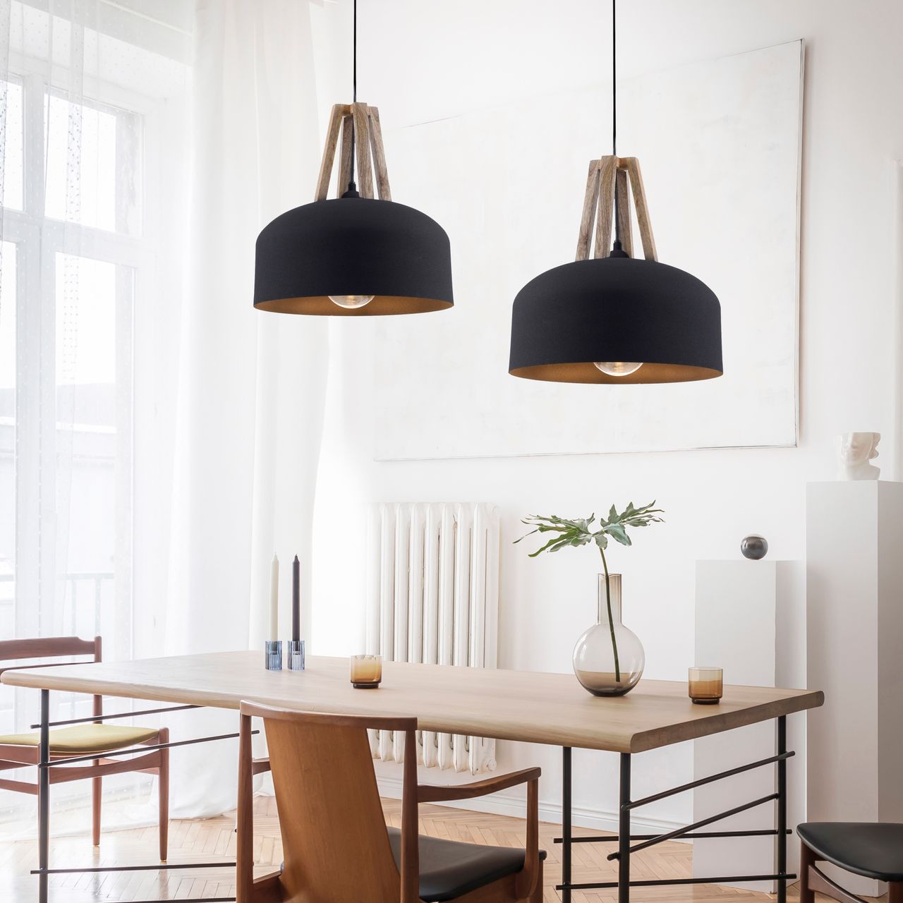 JUST LIGHT LeuchtenDirekt Pendelleuchte HAREA, 1xE27 max. 25W exkl., Holzapplikation, Ø32 cm, Innenleuchte, IP20