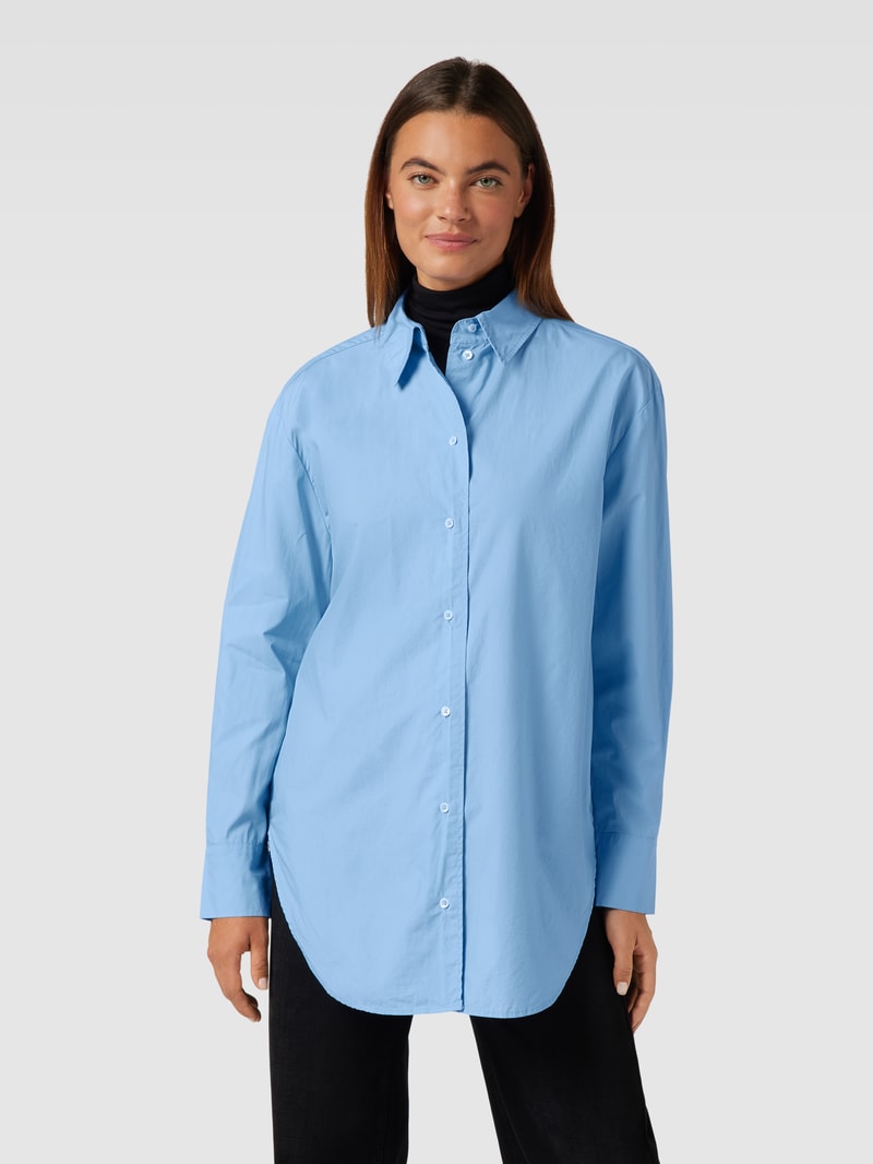 Longbluse mit Hemdblusenkragen in himmelblau