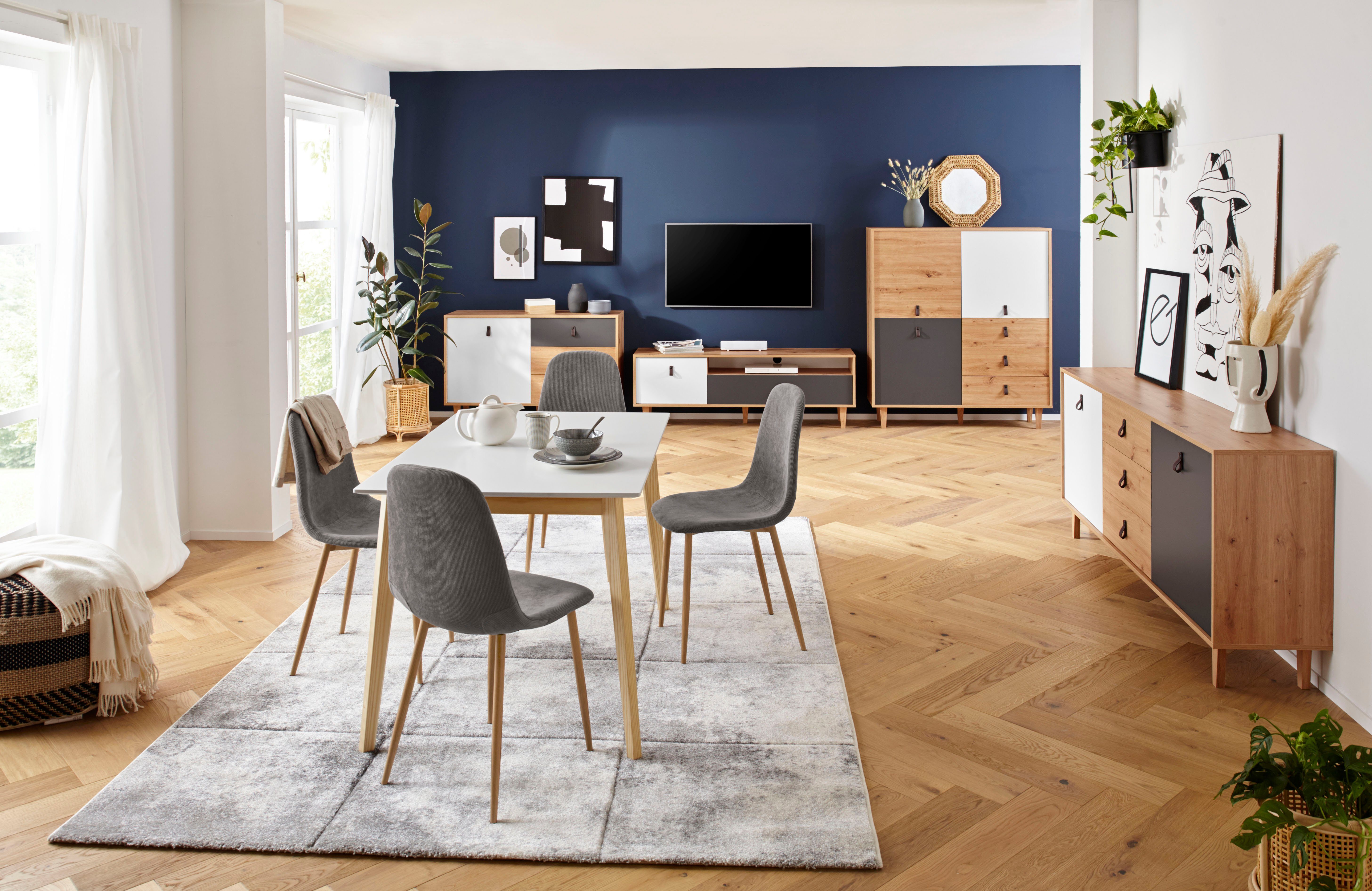 Homexperts Highboard Bristol, Breite 120 cm, Höhe 135 cm, mit massiven Eichefüßen