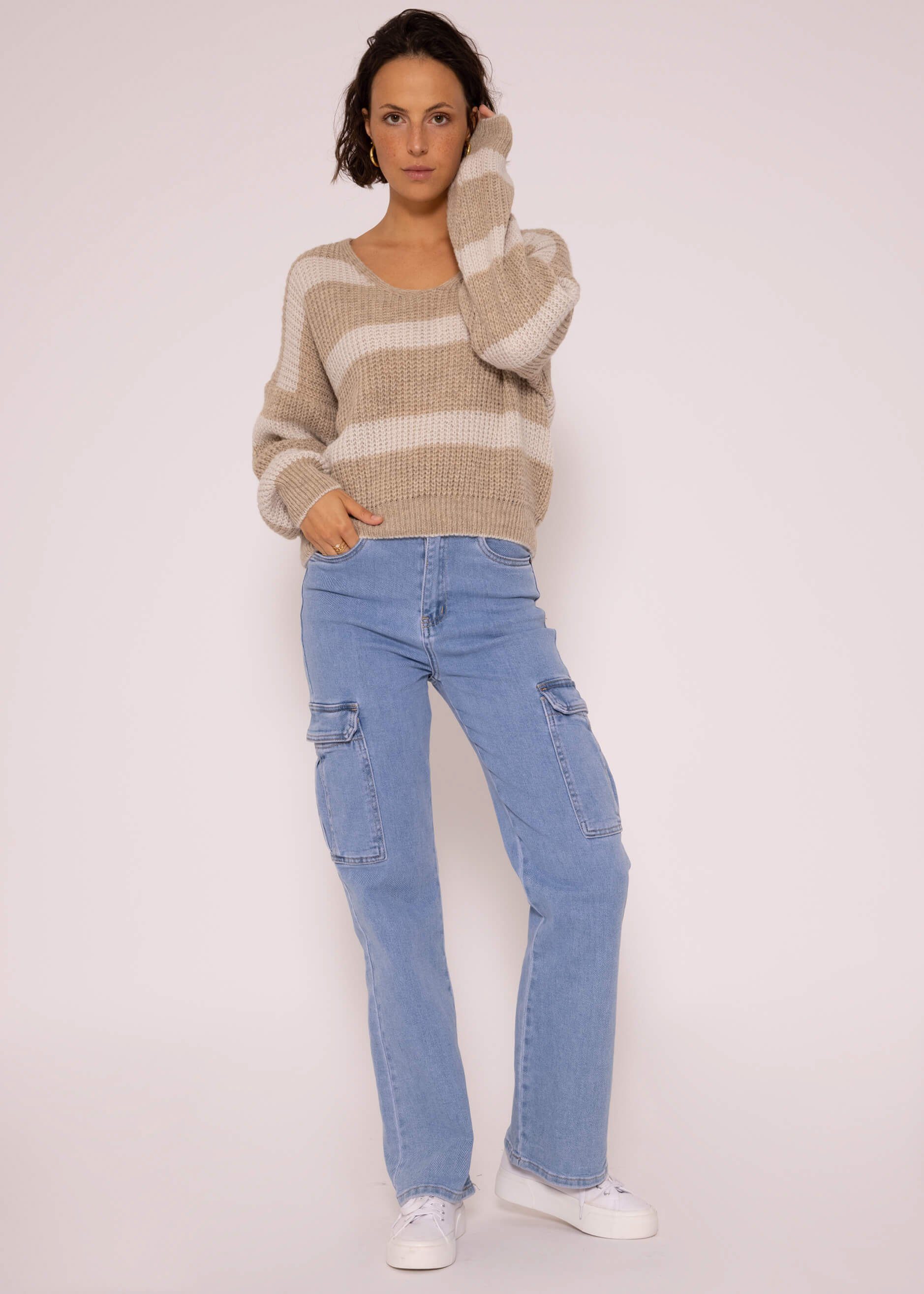 SASSYCLASSY Strickpullover Oversize Pullover Damen aus weichem Grobstrick Lässiger Strickpullover mit V-Ausschnitt, Made in Italy