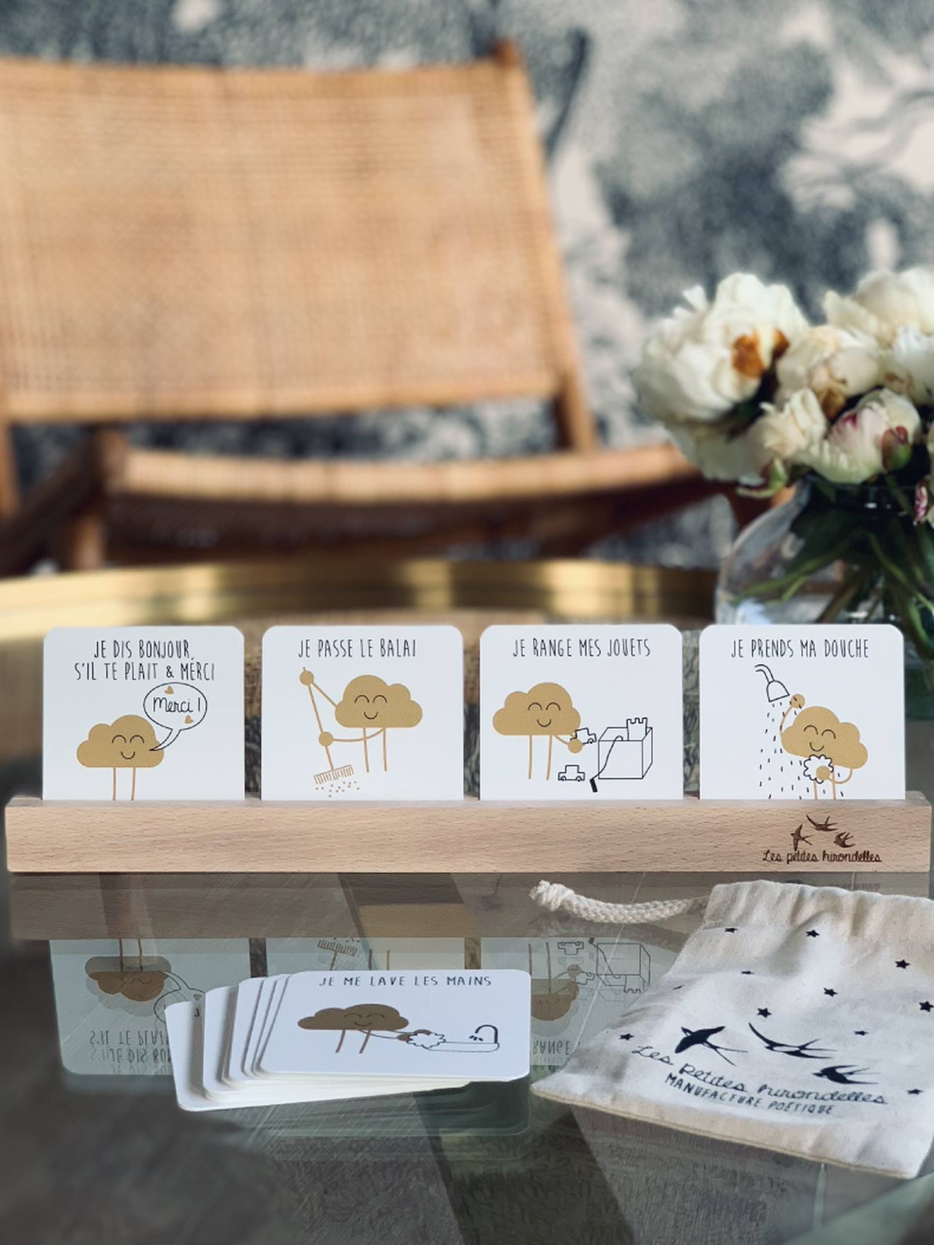 Les Petites Hirondelles Kinder Holzleiste mit Lernwolke LES PETITES HIRONDELLES - gold