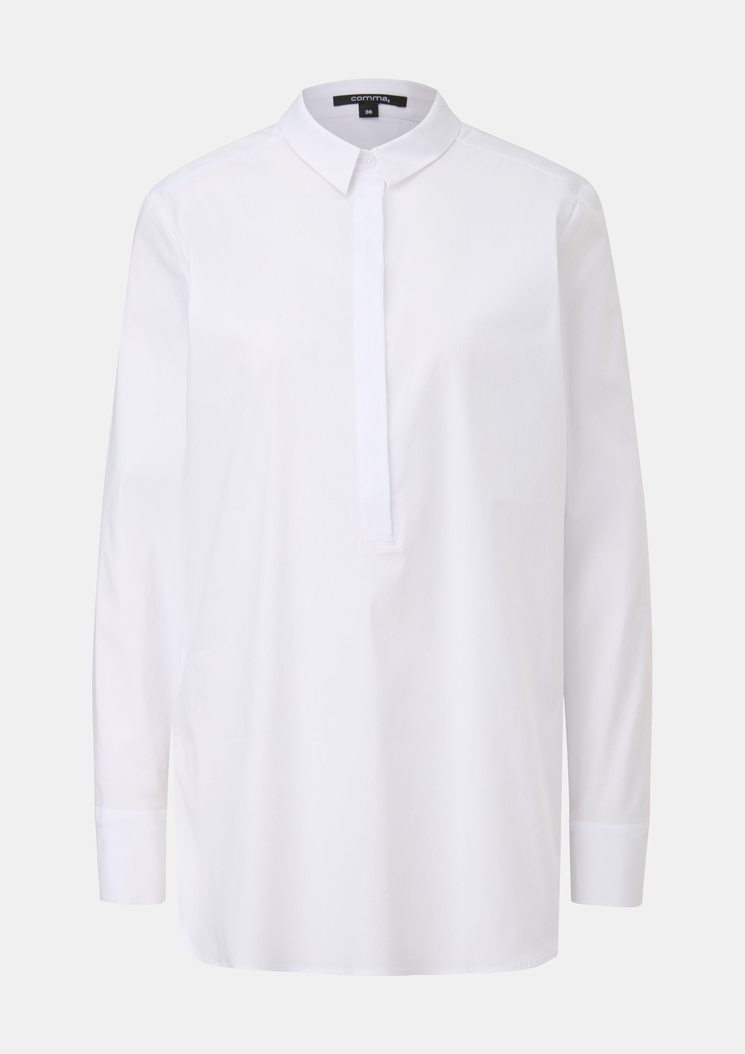 Lockere Baumwollbluse mit halber Knopfleiste - weiß