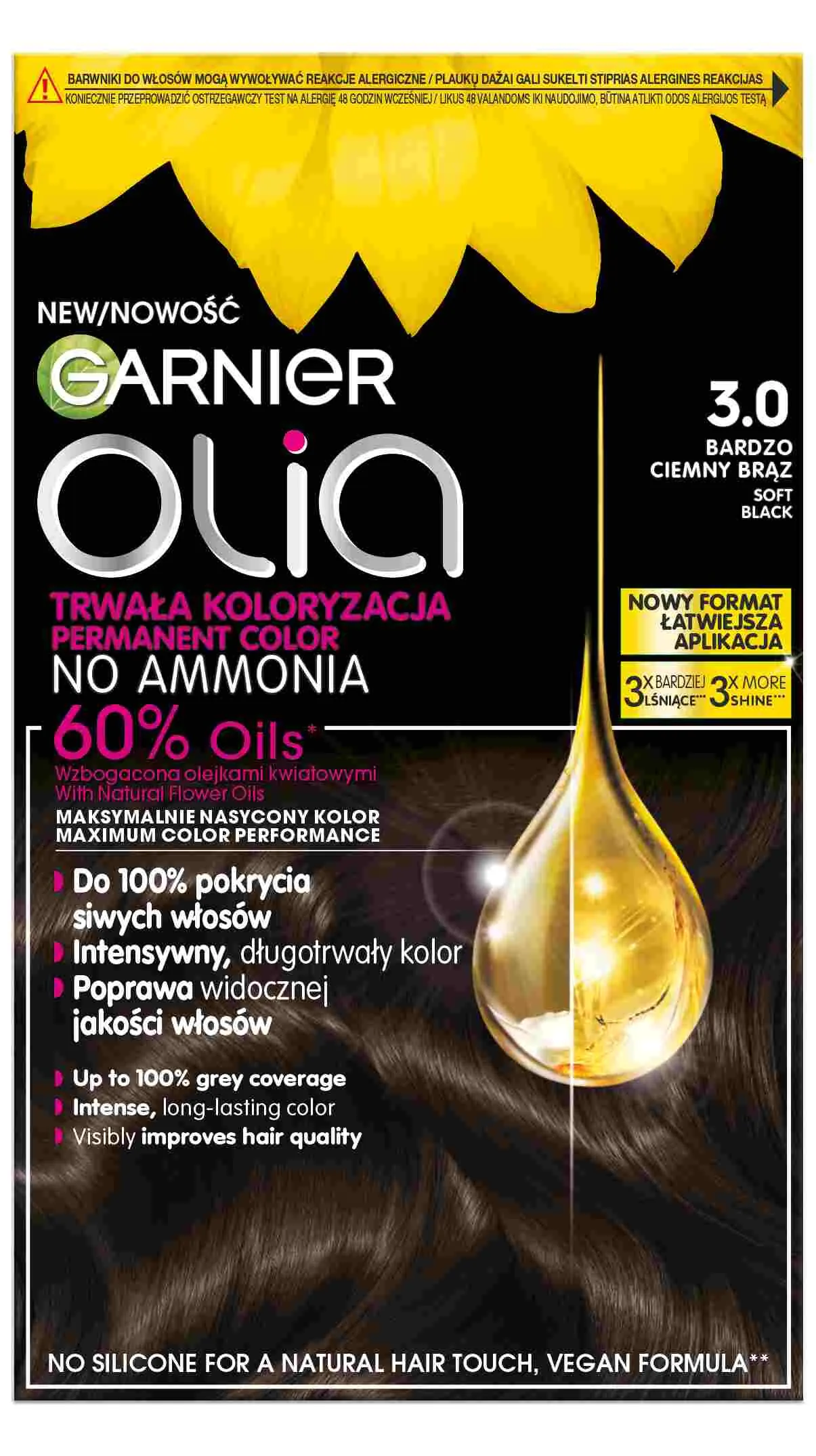 Garnier Olia plaukų dažai 3.0 švelni juoda