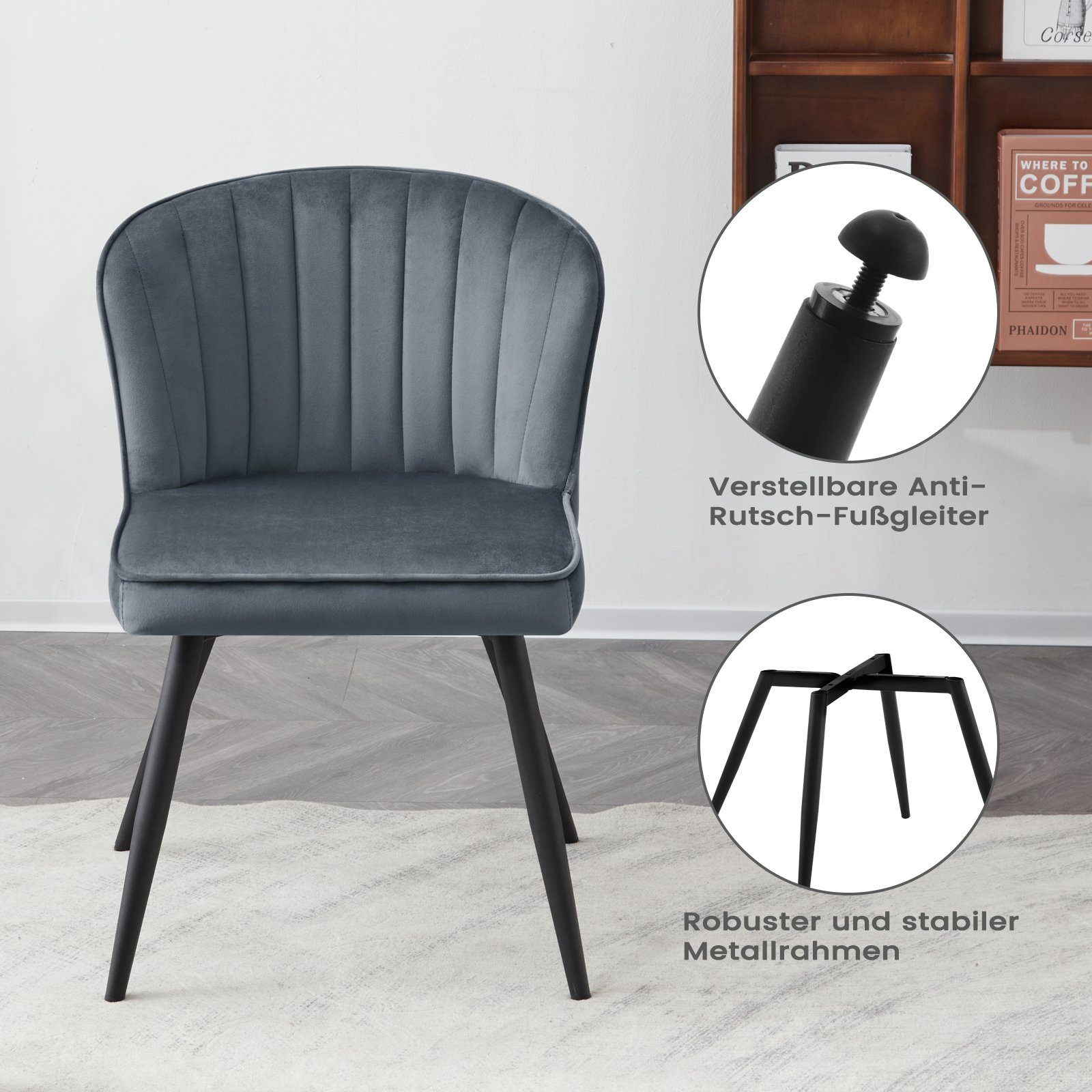 EUGAD 4-Fußstuhl (6 St), Stühle Esszimmer Modern, aus Samt, Metallbeine