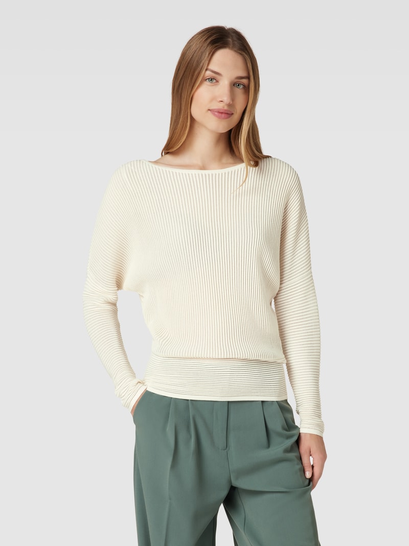 Strickpullover mit geripptem Rundhalsausschnitt in ecru