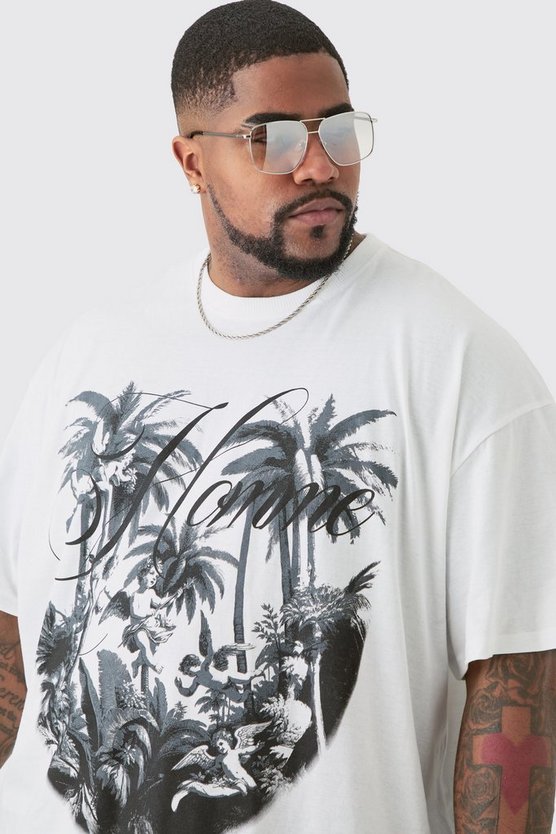 Plus Oversize T-Shirt mit Palm Renaissance Print