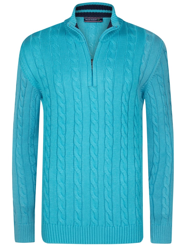 Felix Hardy Zopfmuster Halber Reißverschluss Pullover in Baby Blau günstig kaufen