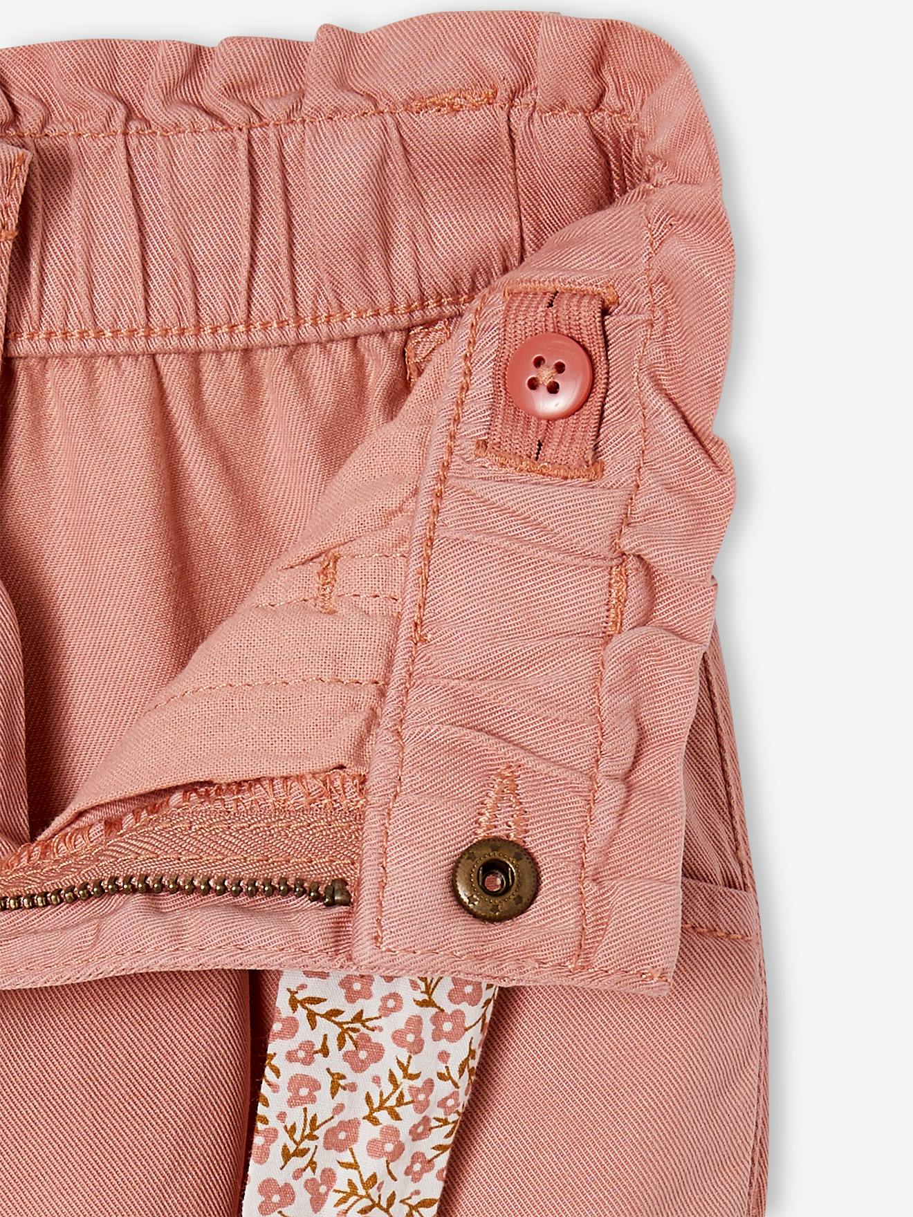 Pantalon paperbag fille avec ceinture foulard imprimée blush