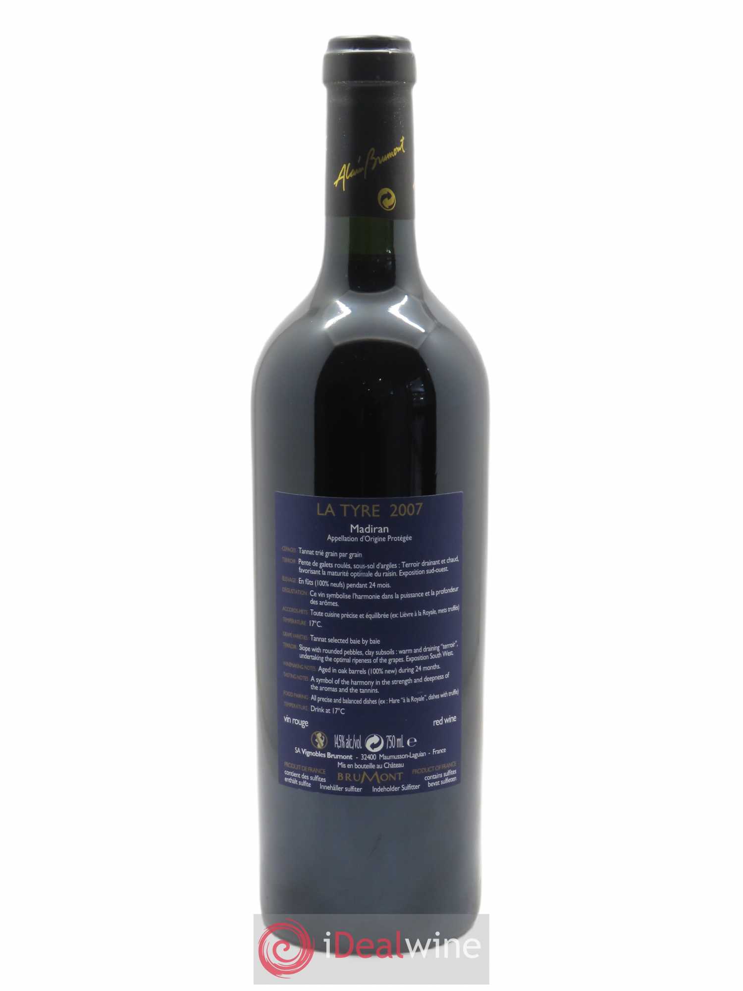 Madiran Château Montus-La Tyre Alain Brumont  2007 - Lot de 1 Bouteille