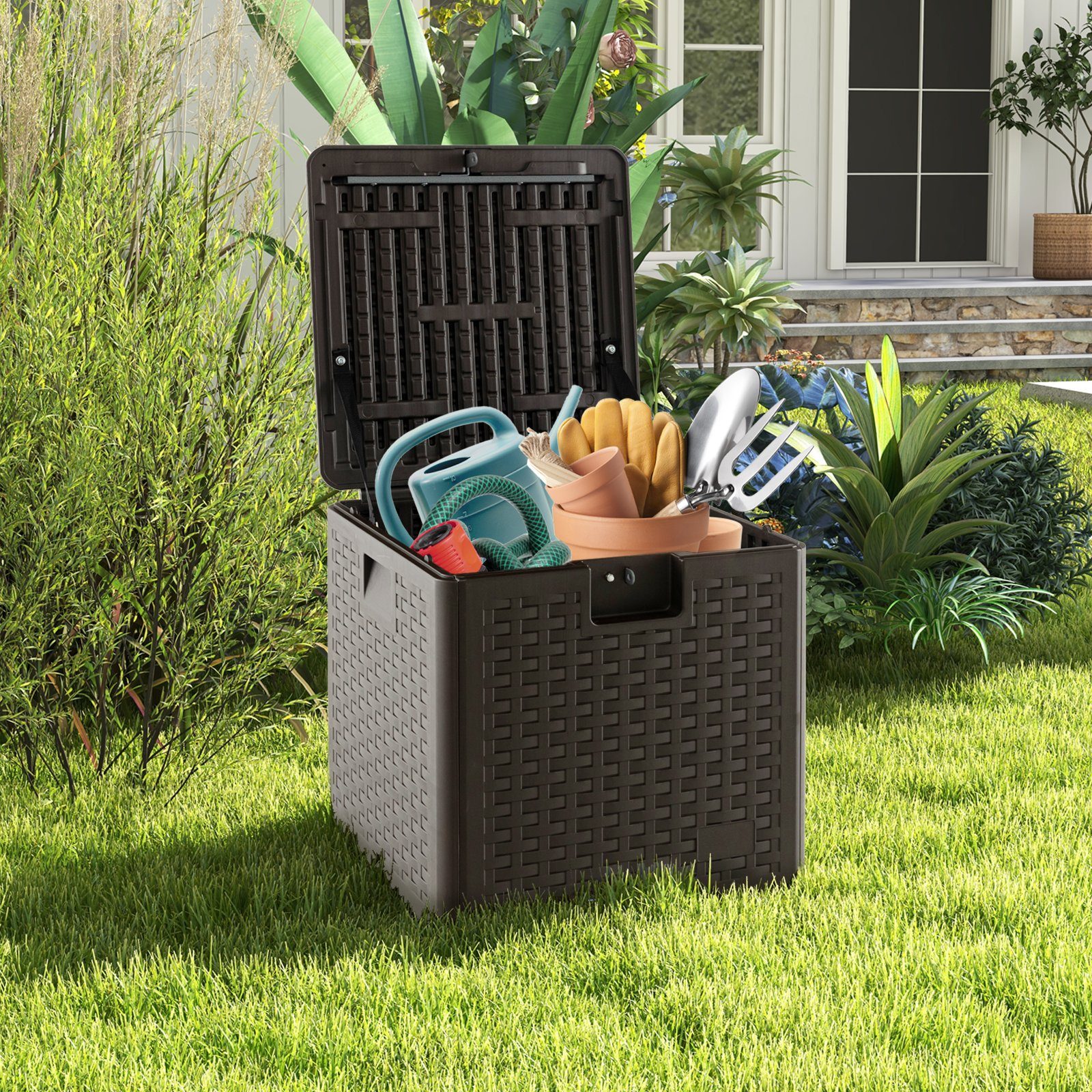COSTWAY Auflagenbox Truhe, 106 L, abschließbar, 52 x 51 x 51 cm