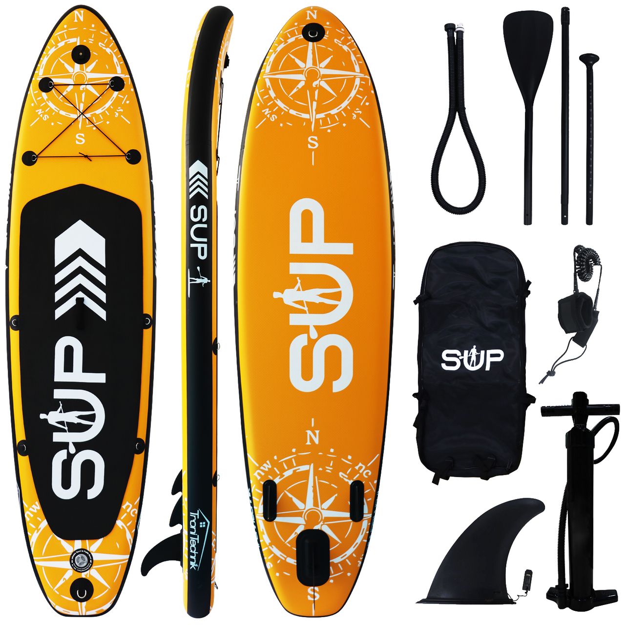 TroniTechnik 24MOVE® Standup Paddle Board SUP, inkl. Zubehör, Paddel und Hochdruckpumpe, ORANGE, 305x76x15cm