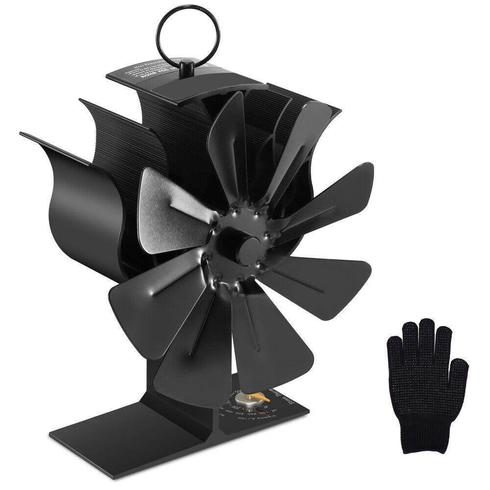 BlingBin Kaminventilator 8 Flügel Ofenventilator Kaminlüfter Stove Fan Gebläse Lüfter, Ohne Strom Mit Handschuhe