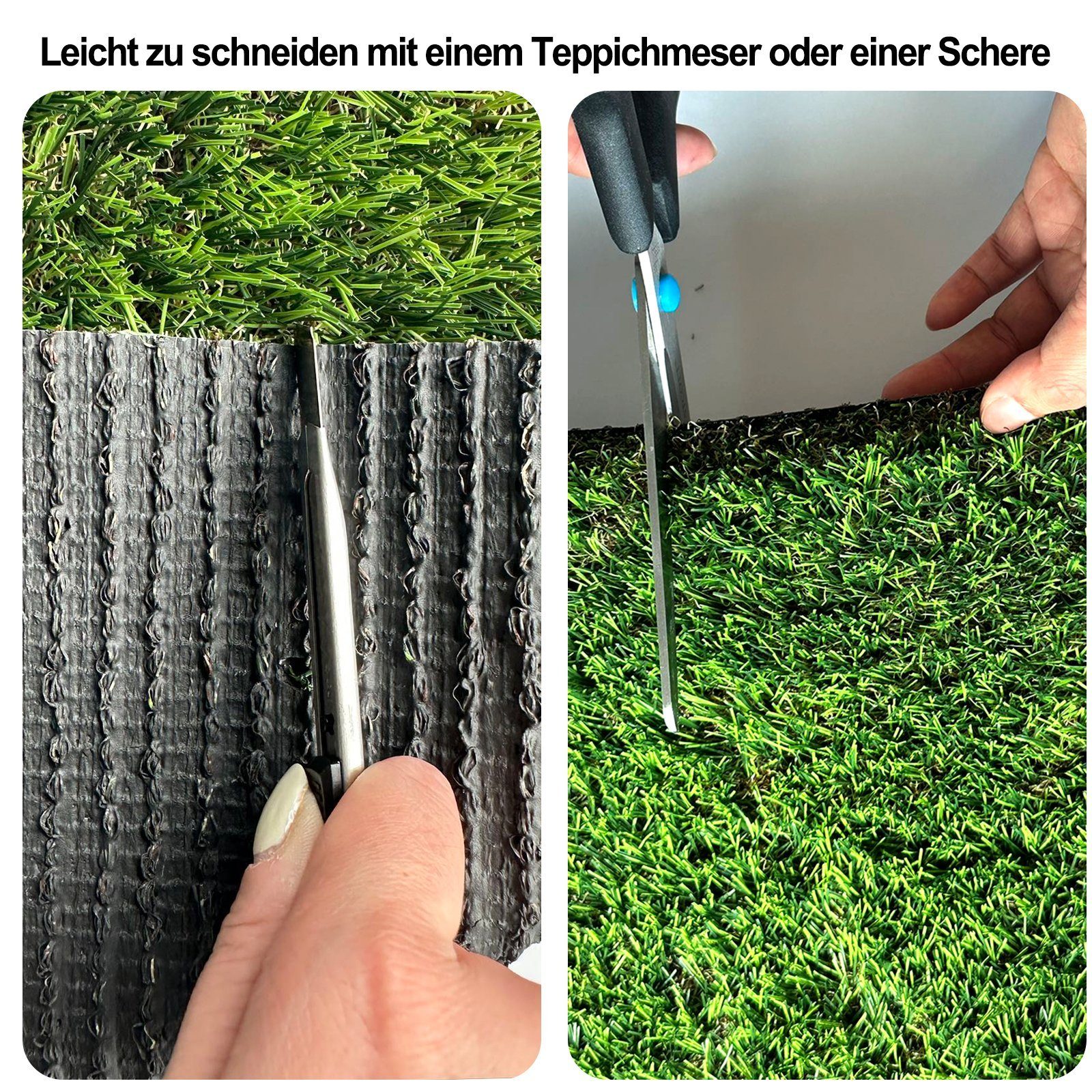 Kunstrasen, PUCHIKA, Natürliche Optik, für Balkon, Terasse, Garten, UV-beständig, 30mm
