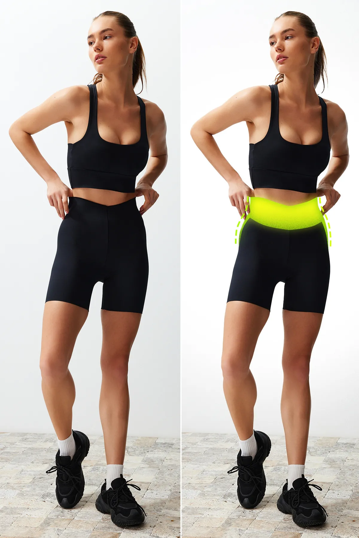 Trendyol Collection  Premium Schwarz Matt 2.Bauch- und Hüftformende Strick-Sportshorts mit Lagen/Kurze Leggings THMSS24TY00026