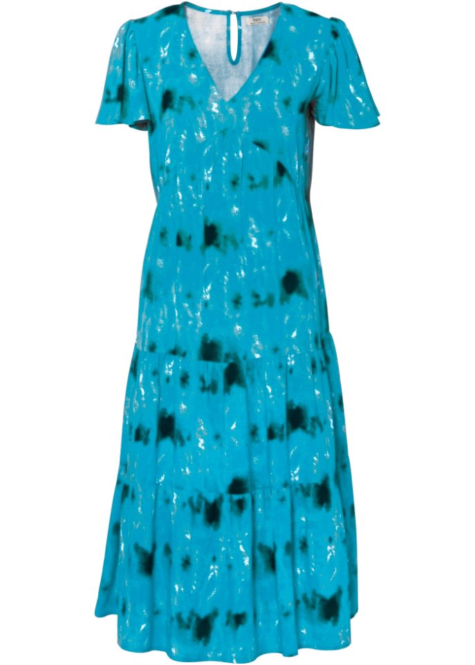 Knieumspielendes Jerseykleid mit Flügelärmeln, Volants und Taschen